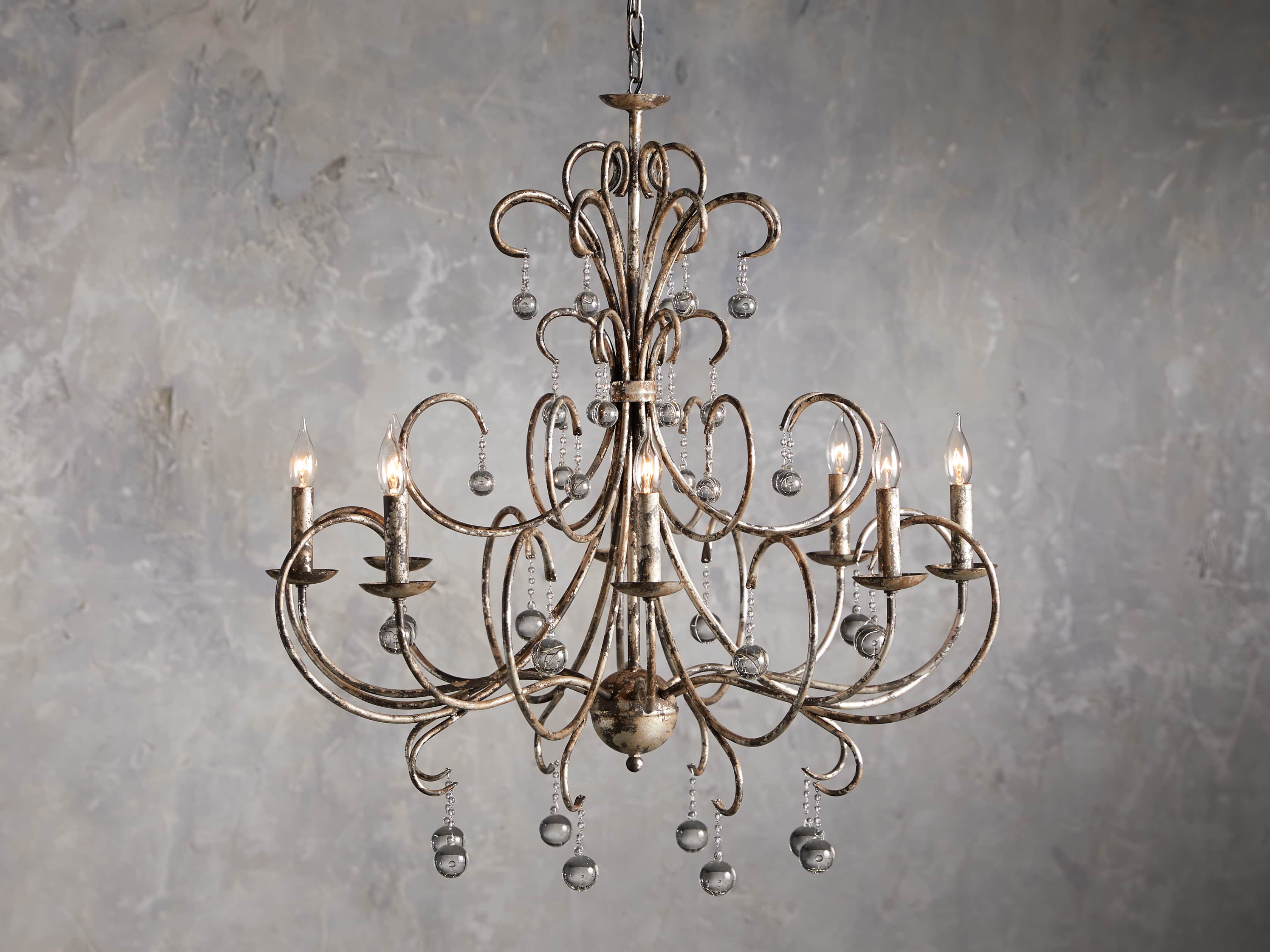 Large Scroll Ball Chandelier in Silver