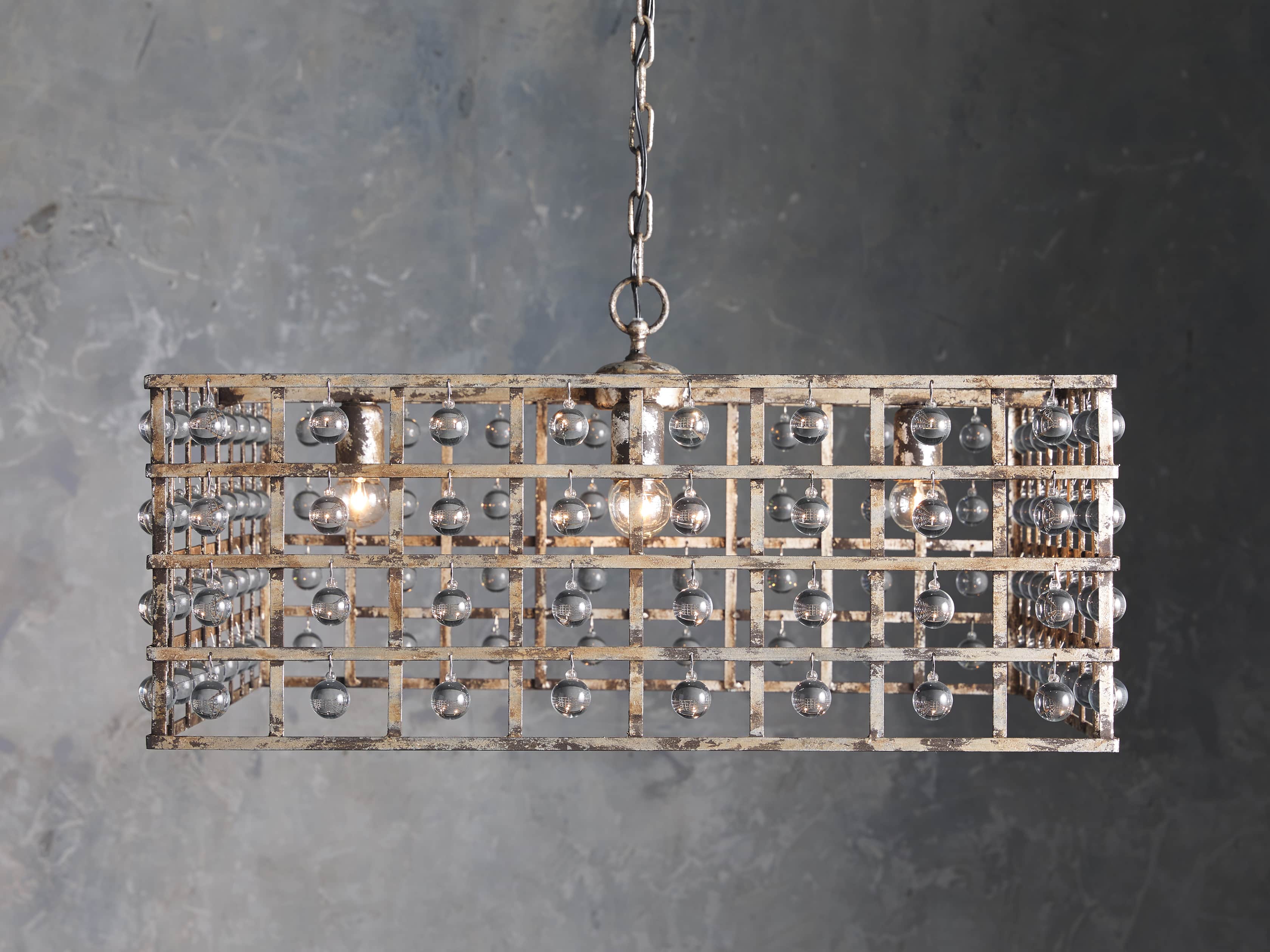 LA CAGE SQUARE CHANDELIER IN SILVER CLAY, slide 1 of 5