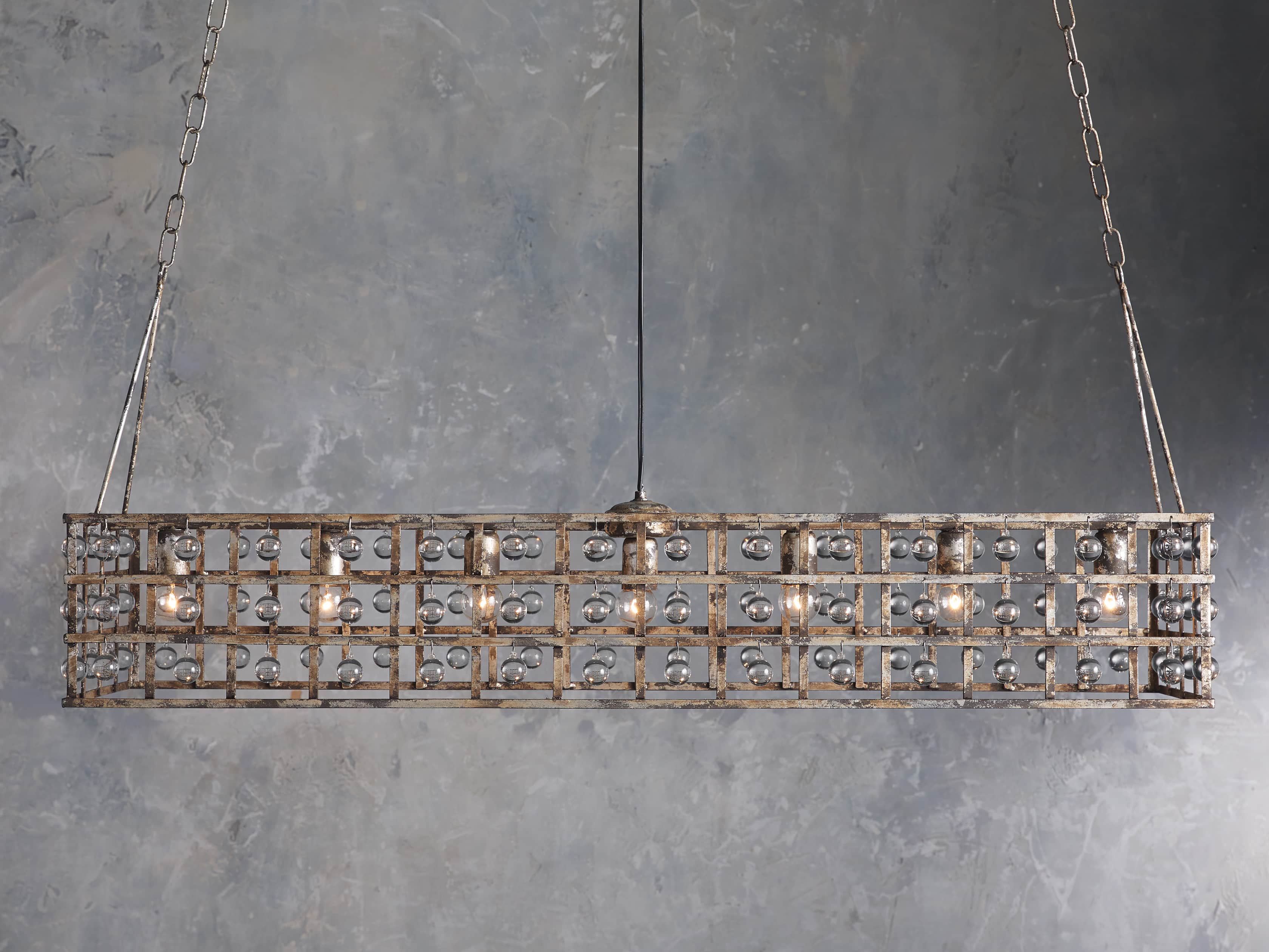 La Cage 7 Light Rectangular Silver Clay Chandelier, slide 1 of 6