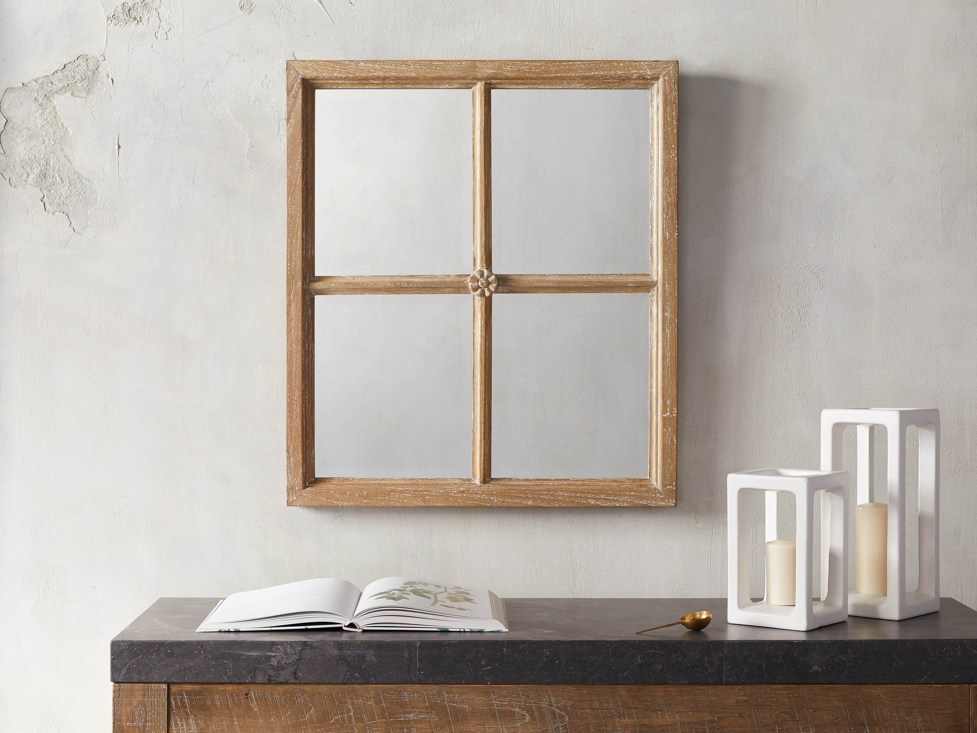 Teak Four Panel Mirror