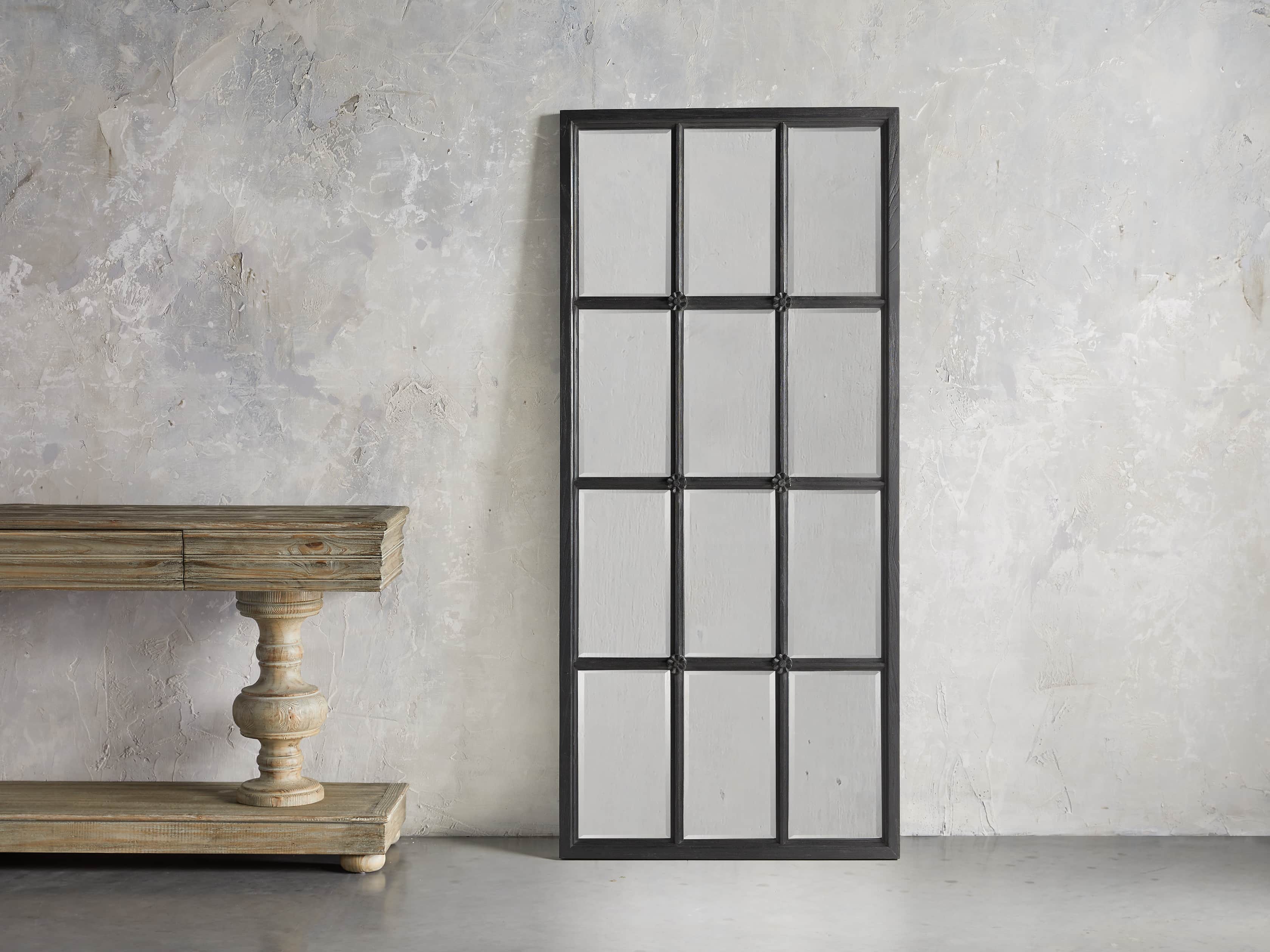 Teak Twelve-Panel Floor Mirror in Black, slide 1 of 5