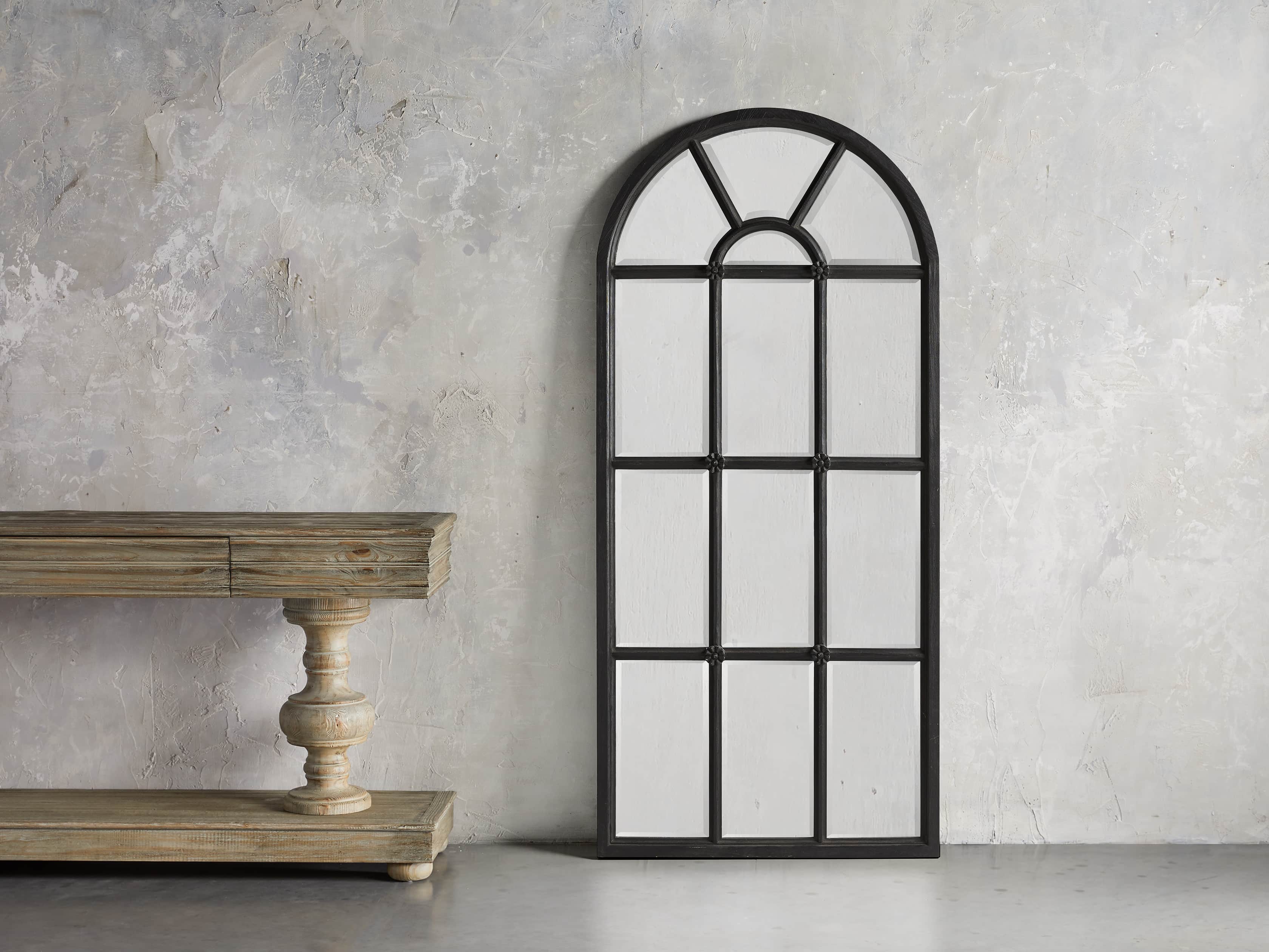 Teak Arched Floor Mirror in Black, slide 1 of 3