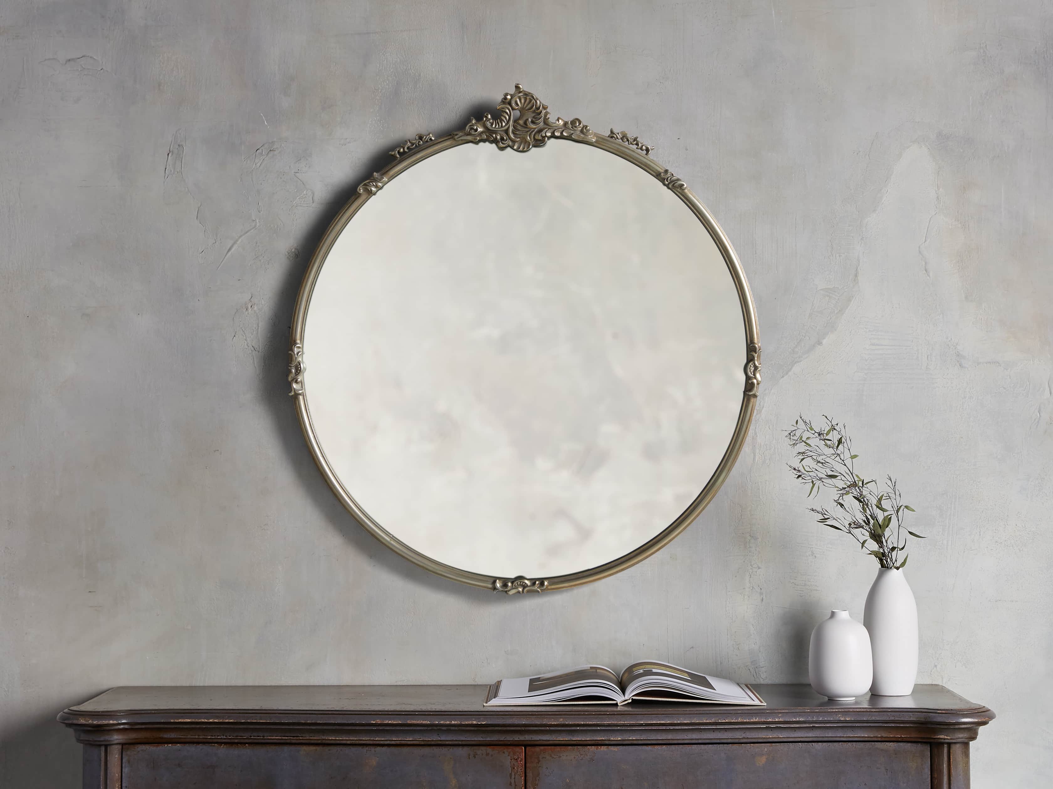 Amelie Round Wall Mirror in Silver, slide 1 of 4