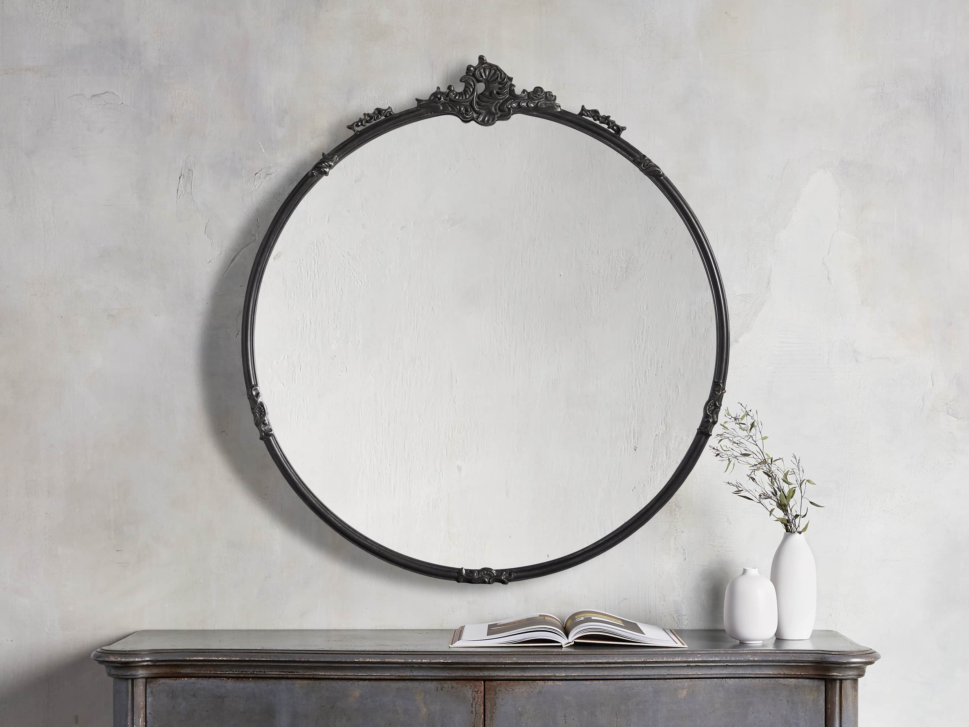 Amelie Round Wall Mirror in Black, slide 1 of 4