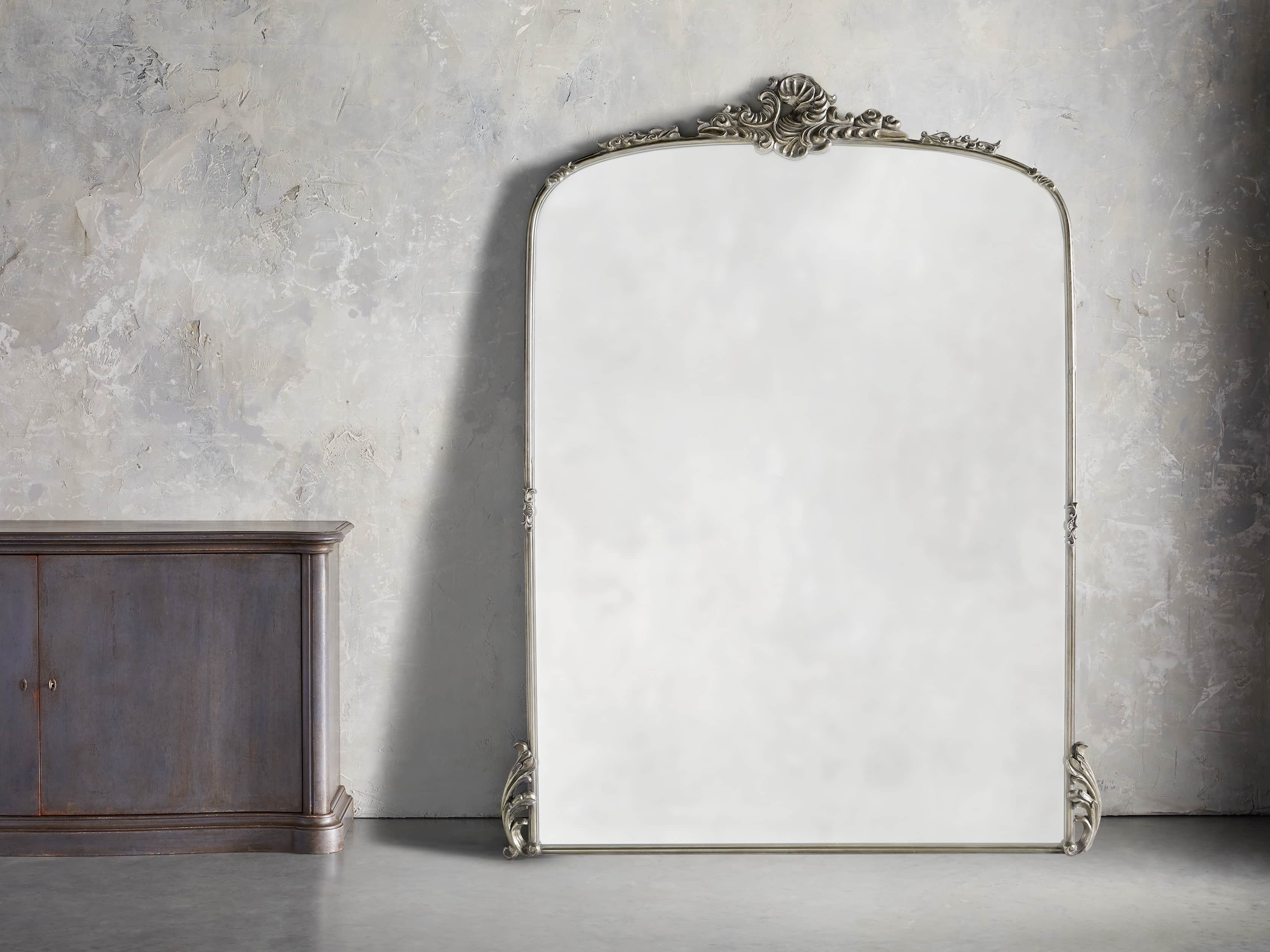 Amelie 64" Wooden Arched Grand Floor Mirror in Silver, slide 1 of 3