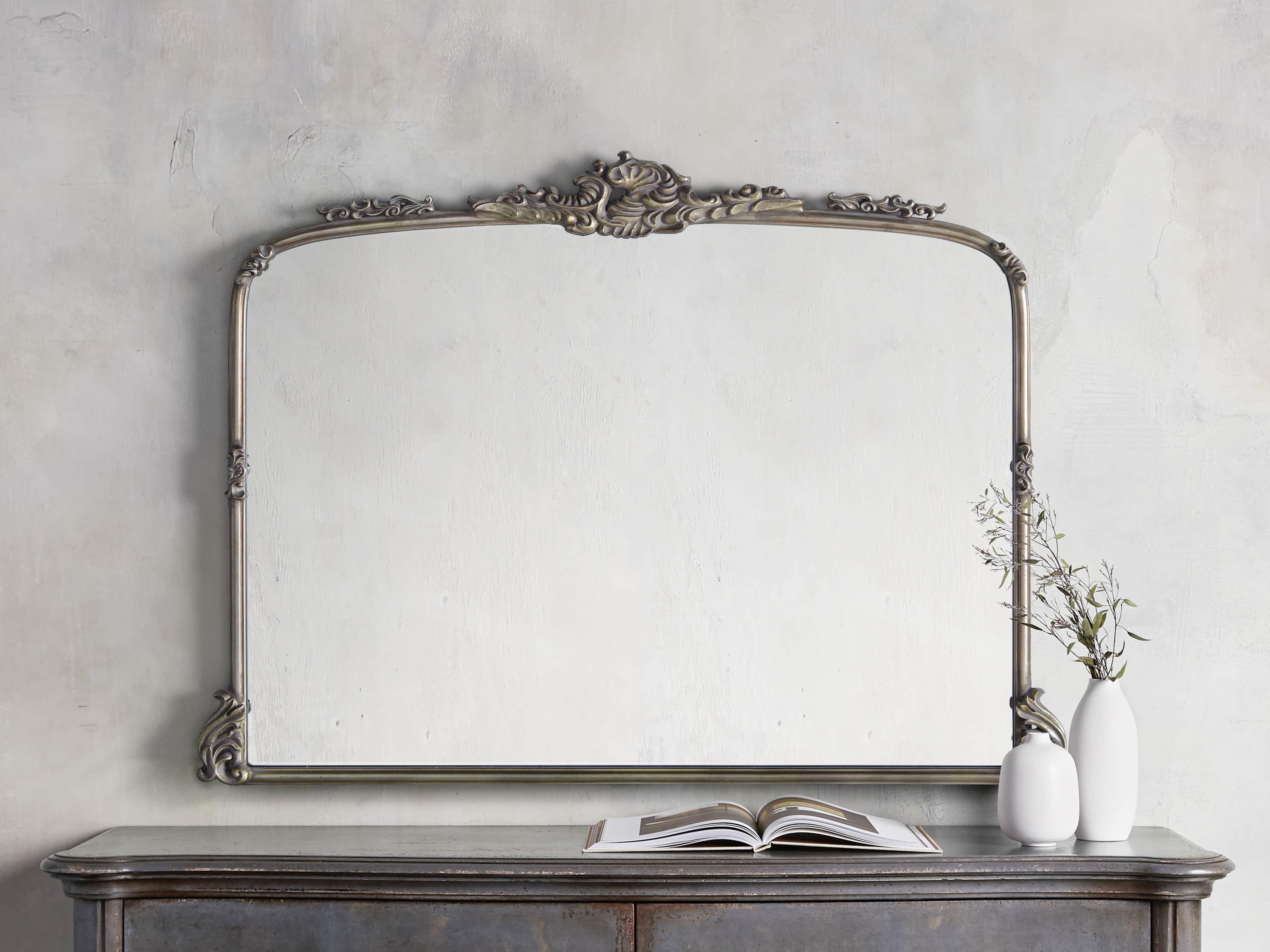 Amelie 51.5" Wooden Arched Dresser Mirror in Silver, slide 1 of 5