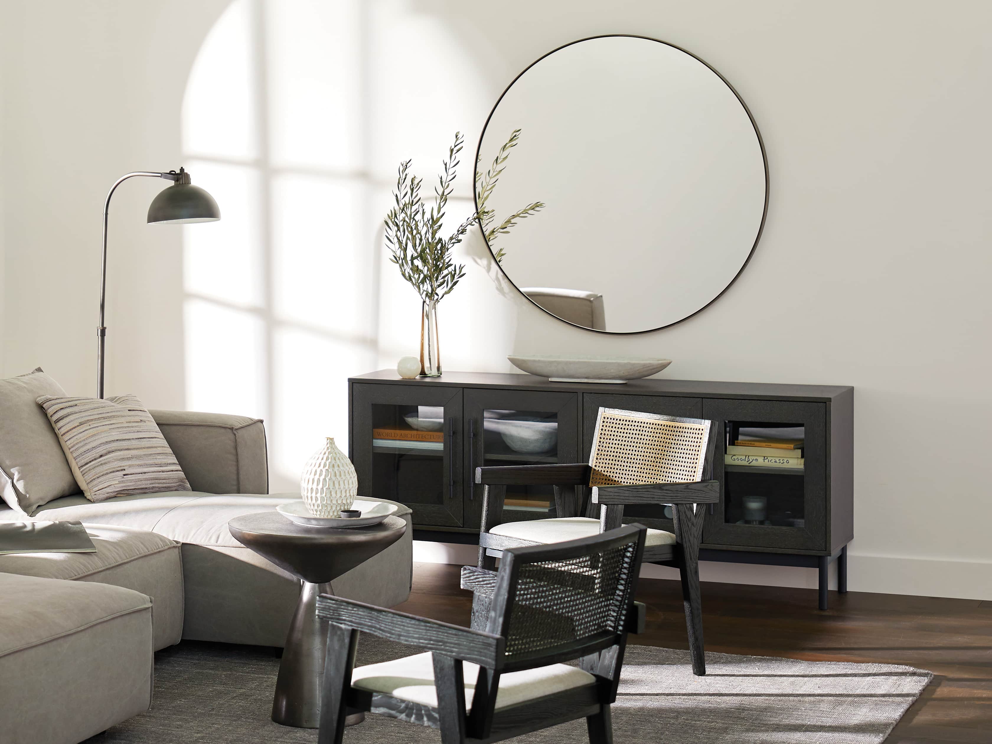 LINNEA 47" ROUND MIRROR IN PEWTER, slide 3 of 8