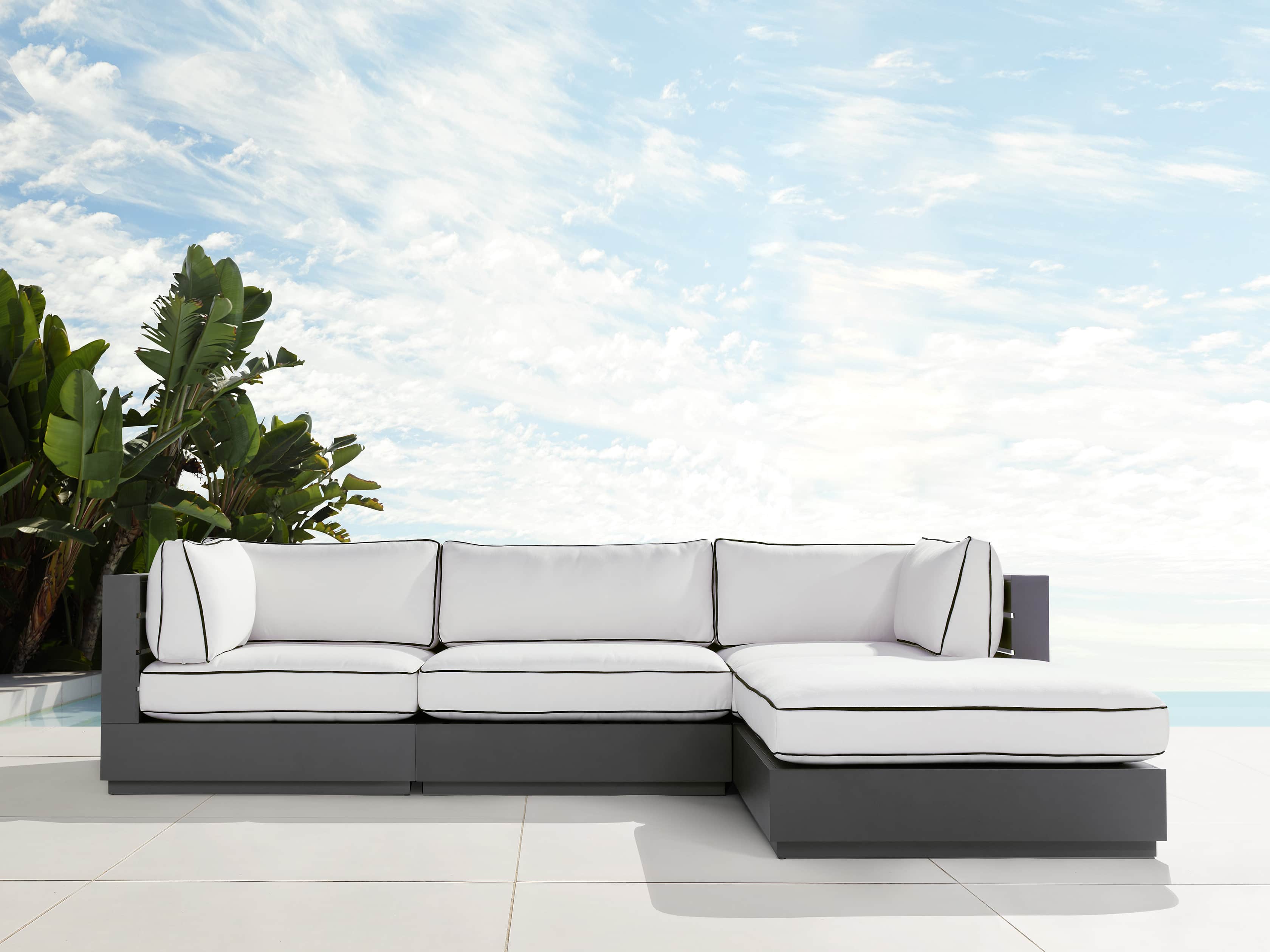 View the Bal Harbour Outdoor Aluminum Four Piece Sectional with Flange | Variant: SAILCLOTH SALT