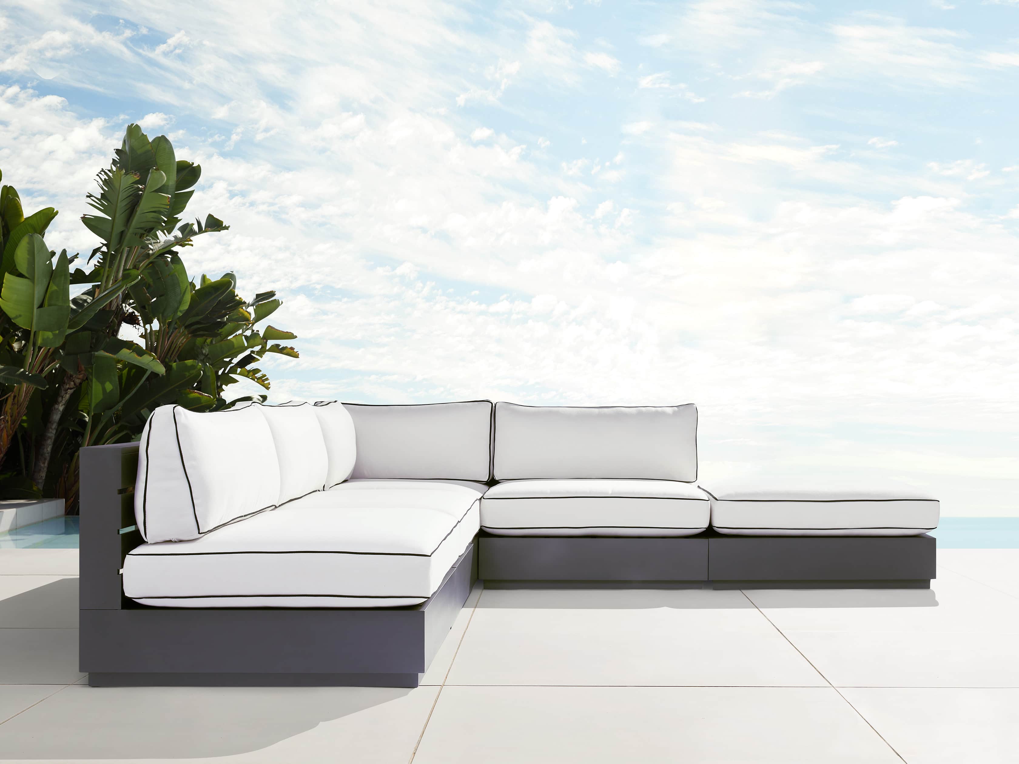 Bal Harbour Outdoor Aluminum Five Piece 117" L-Shaped Sectional with Flange, slide 1 of 8
