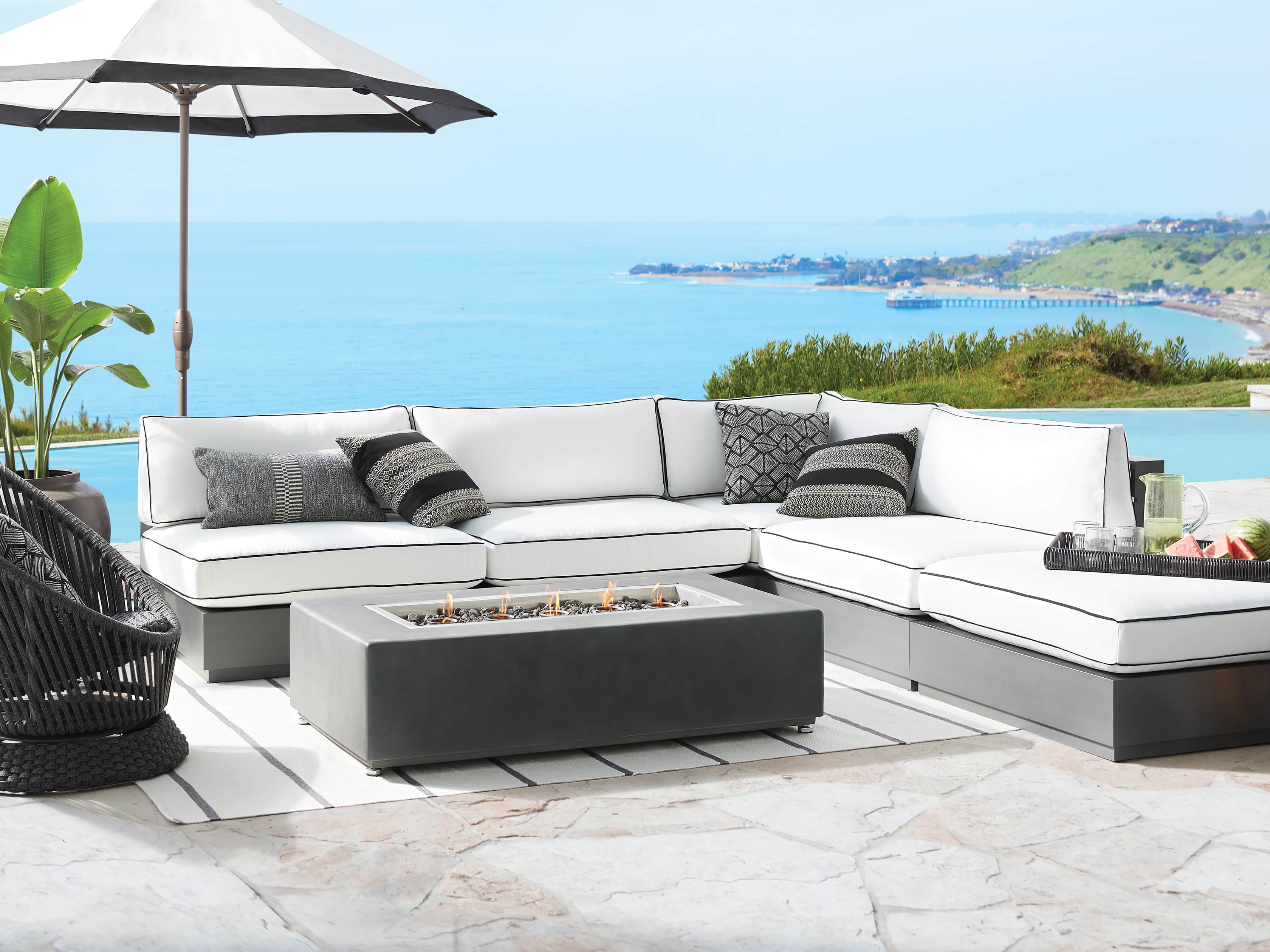 Bal Harbour Outdoor Aluminum Five Piece 117" L-Shaped Sectional with Flange, slide 2 of 8