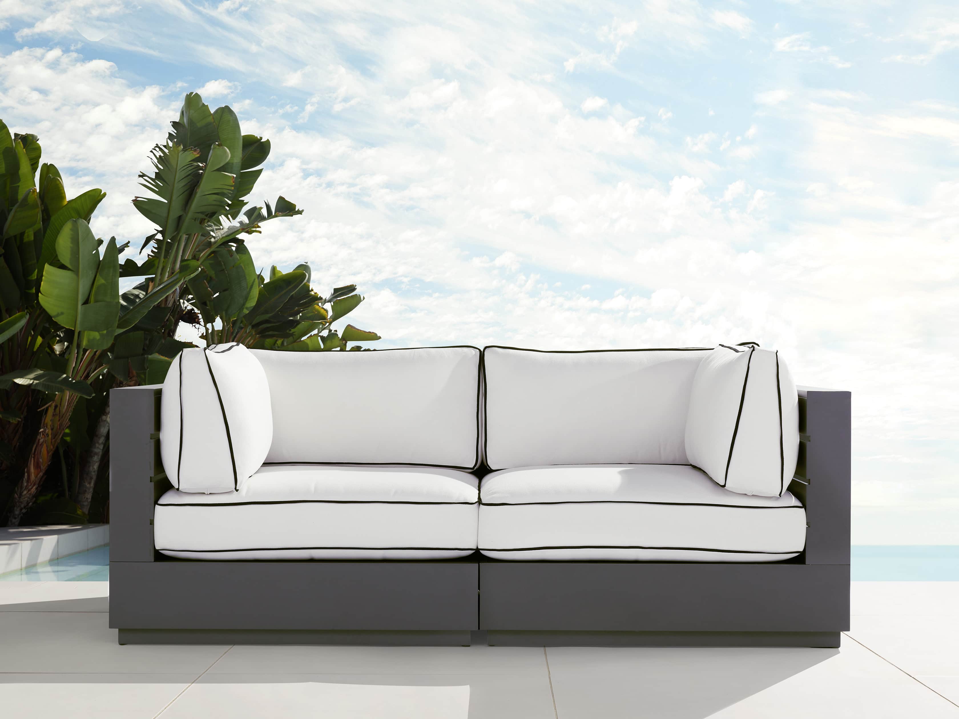 View the Bal Harbour Outdoor Aluminum Modular Sofa with Flange | Variant: SAILCLOTH SALT