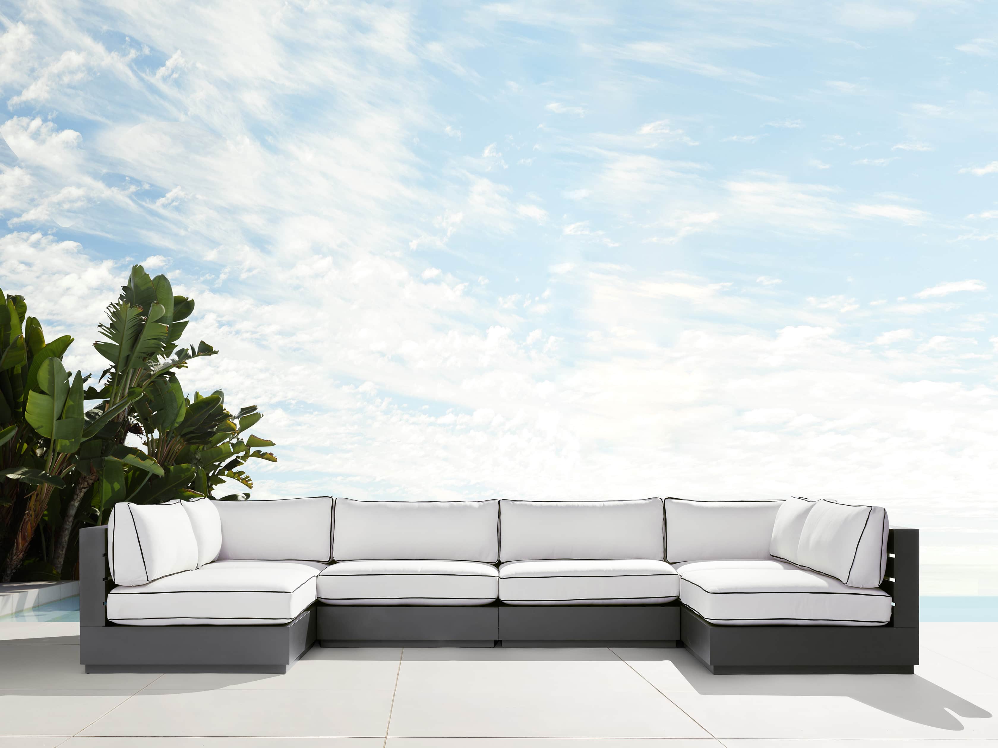 Bal Harbour Outdoor Aluminum 156" Six Piece U-Shaped Sectional with Flange, slide 1 of 6