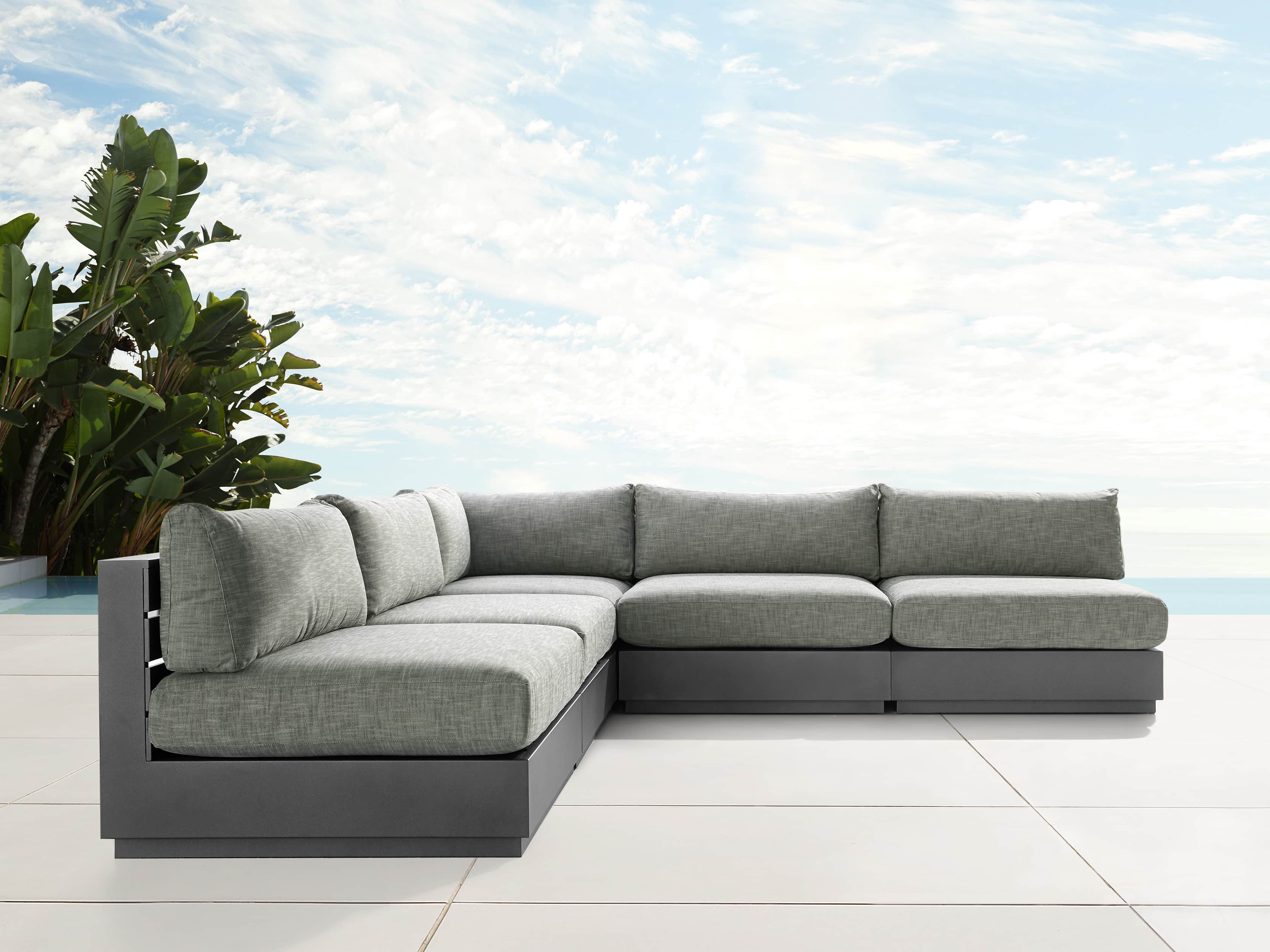 View the Bal Harbour Outdoor Aluminum Five Piece Corner Sectional | Variant: STARBOARD MINK