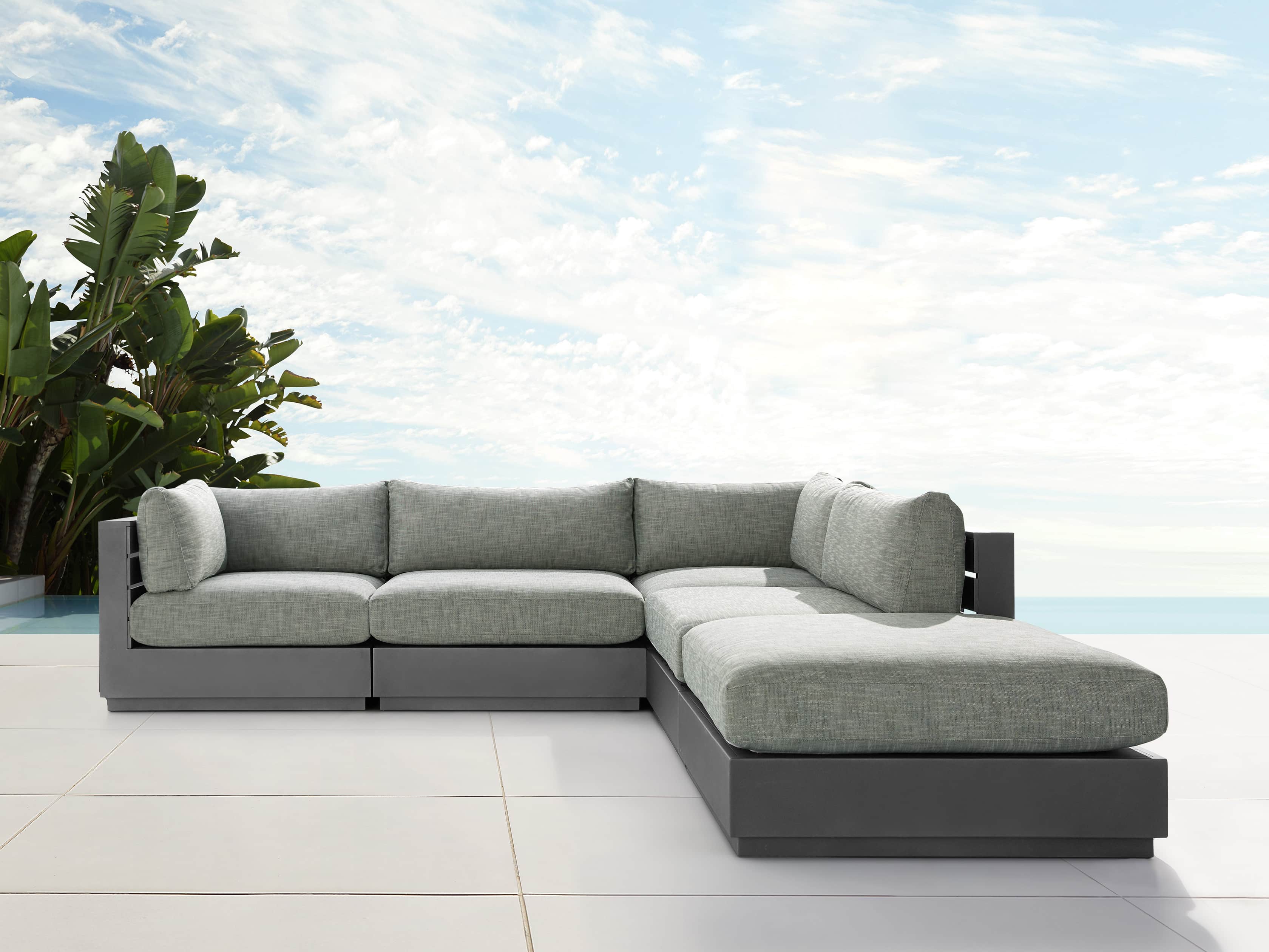 View the Bal Harbour Outdoor Aluminum Five Piece L-Shaped Sectional | Variant: STARBOARD MINK