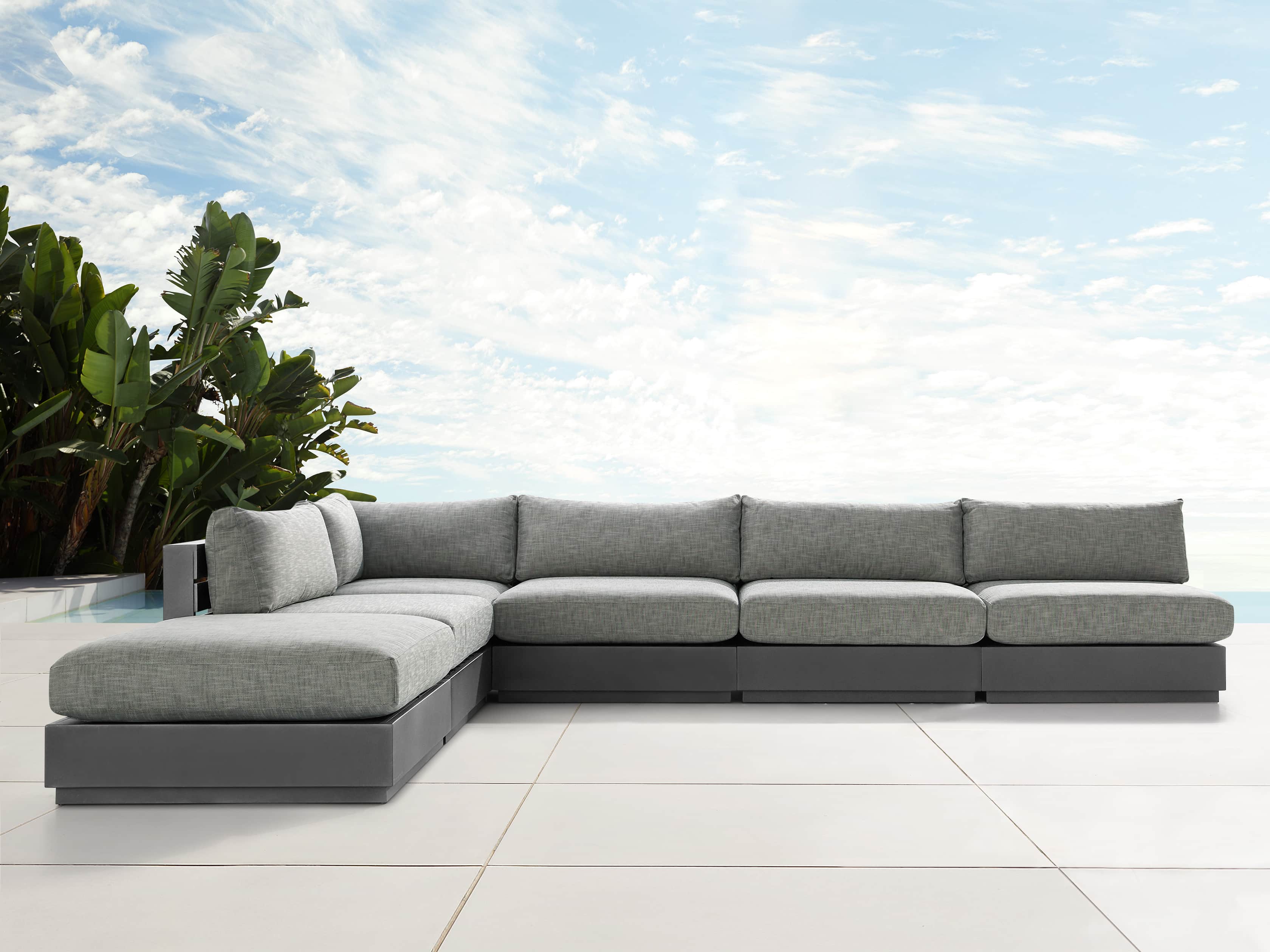 View the Bal Harbour Outdoor Aluminum Six Piece L-Shaped Sectional | Variant: STARBOARD MINK