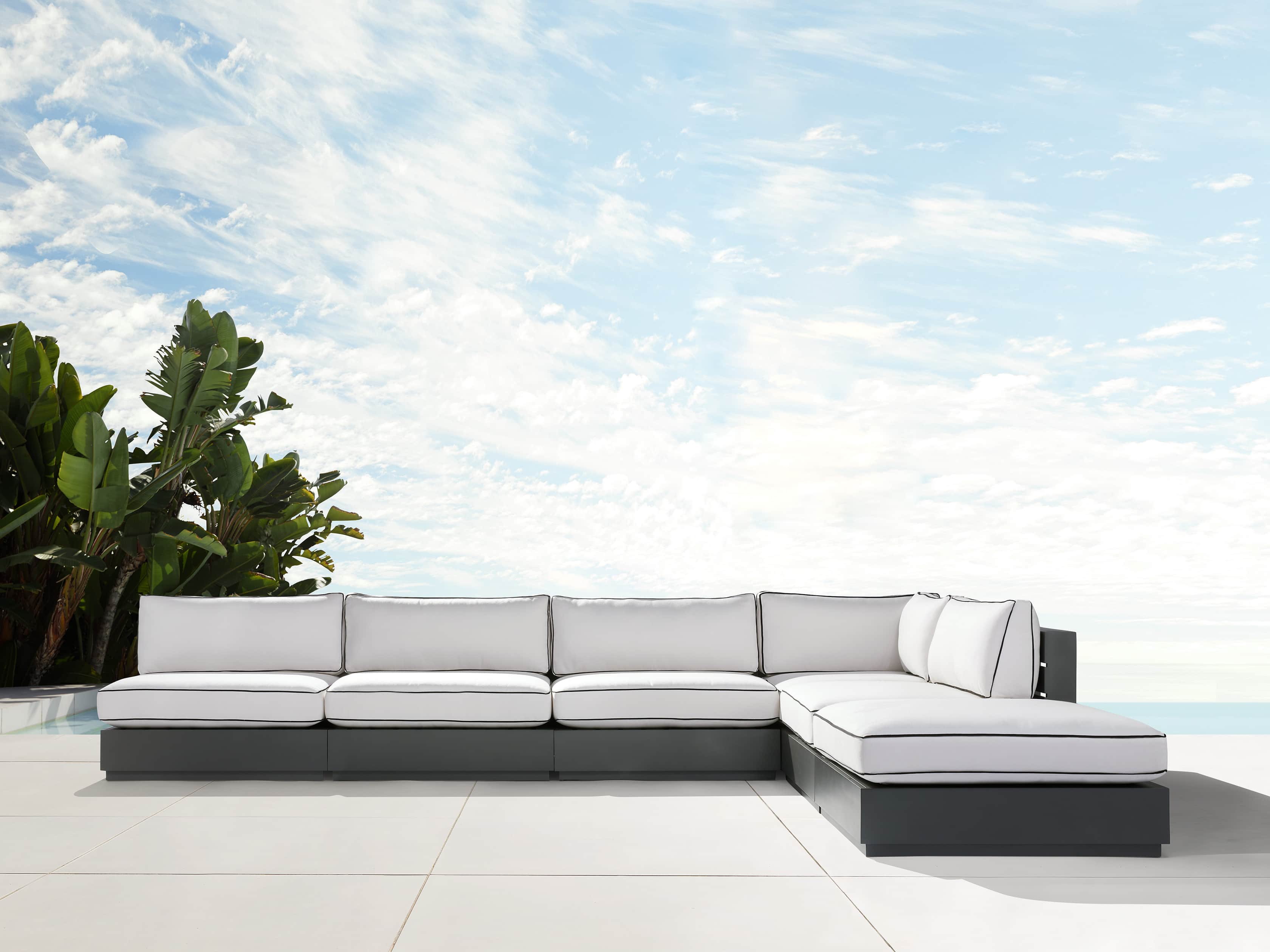 Bal Harbour Outdoor Aluminum 156" Six Piece L-Shaped Sectional with Flange, slide 2 of 8