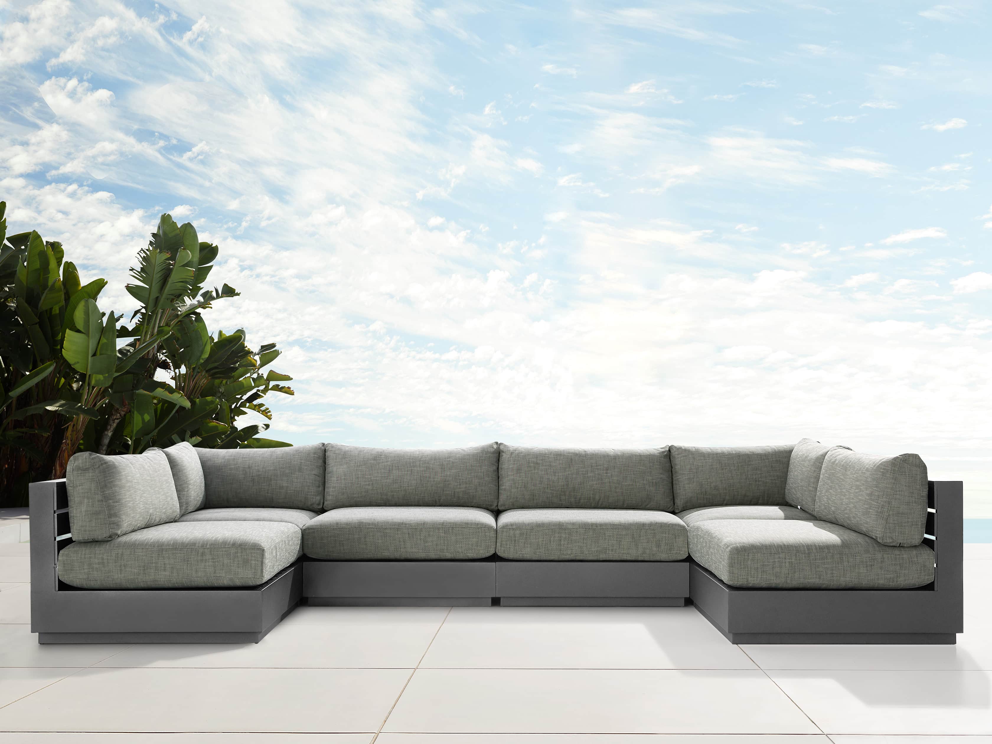 View the Bal Harbour Outdoor Aluminum Six Piece U-Shaped Sectional | Variant: STARBOARD MINK