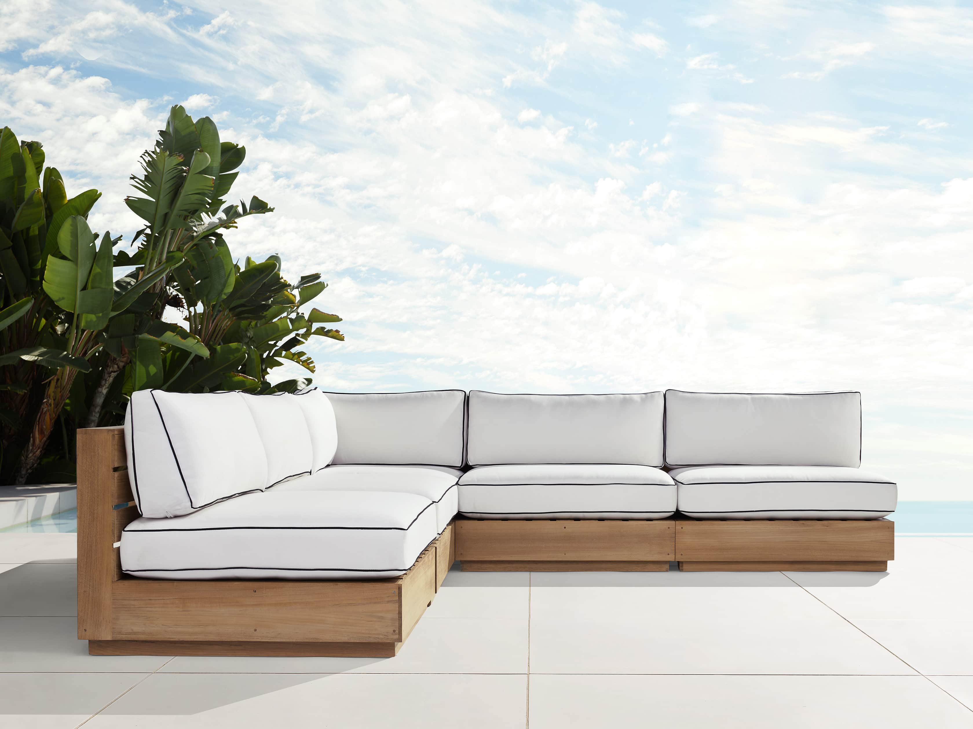 Bal Harbour Outdoor Teak 117" Five Piece Corner Sectional with Flange, slide 1 of 7