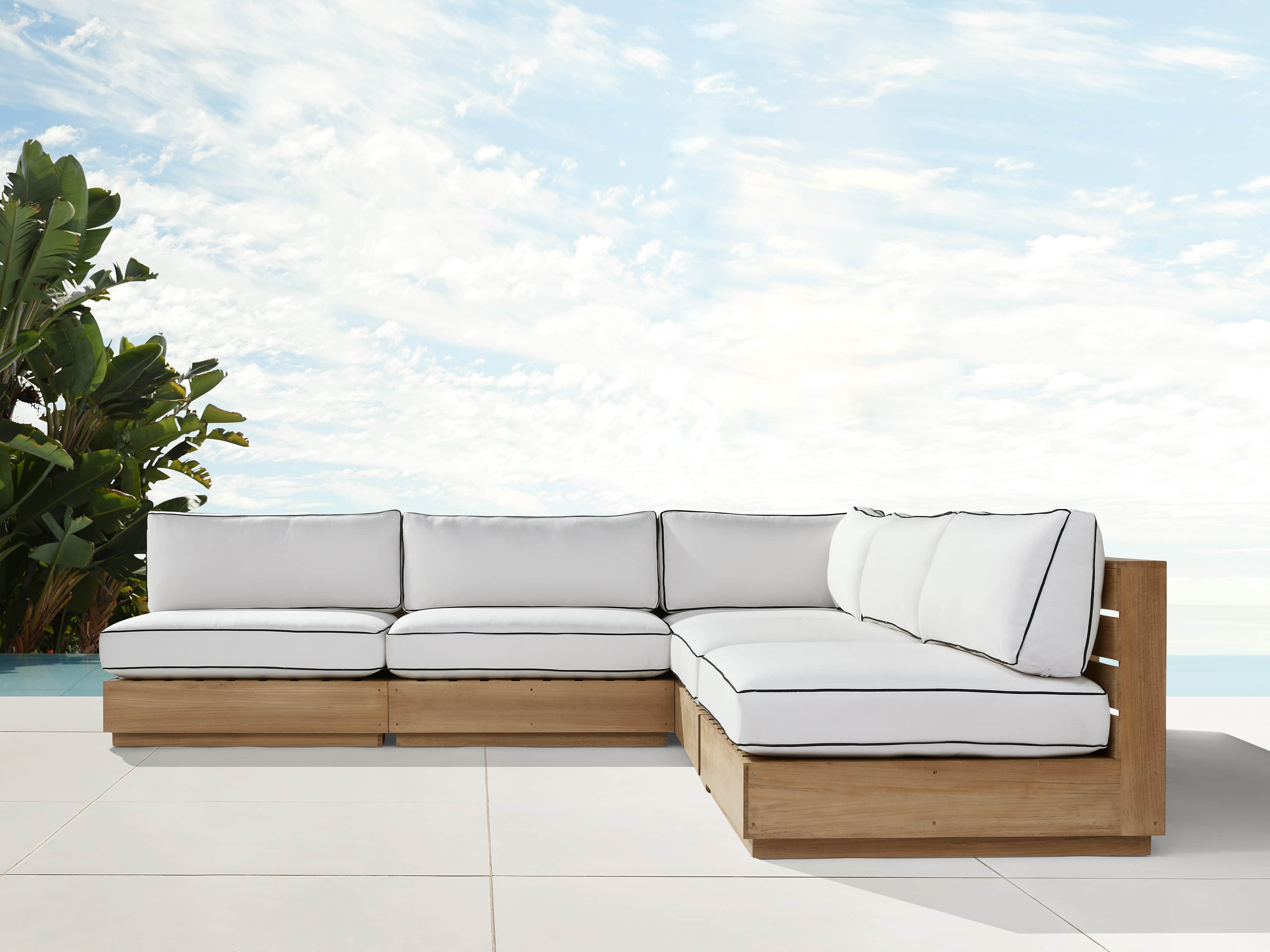 Bal Harbour Outdoor Teak 117" Five Piece Corner Sectional with Flange, slide 2 of 7