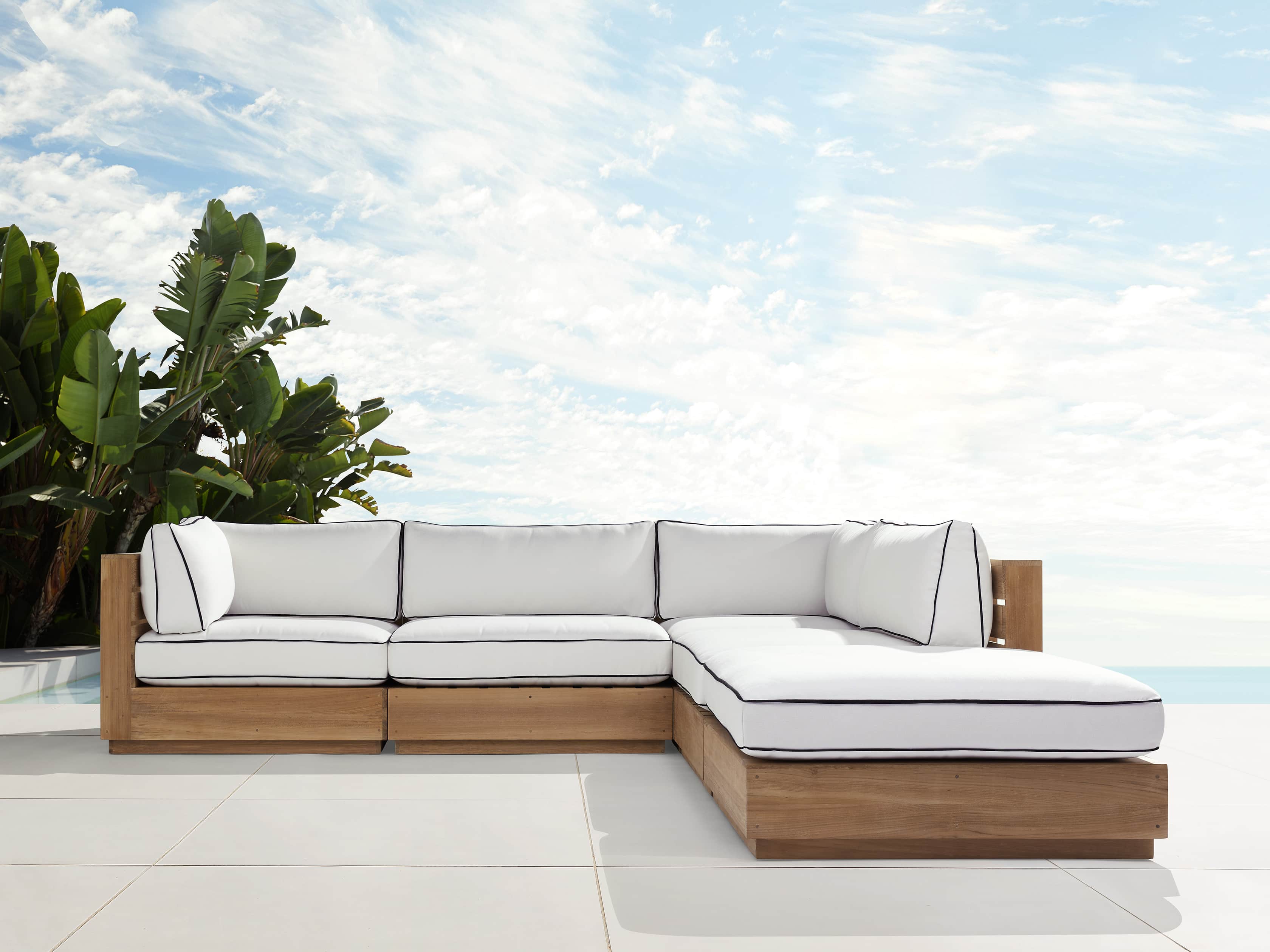 View the Bal Harbour Outdoor Teak Five Piece Sectional with Flange | Variant: SAILCLOTH SALT