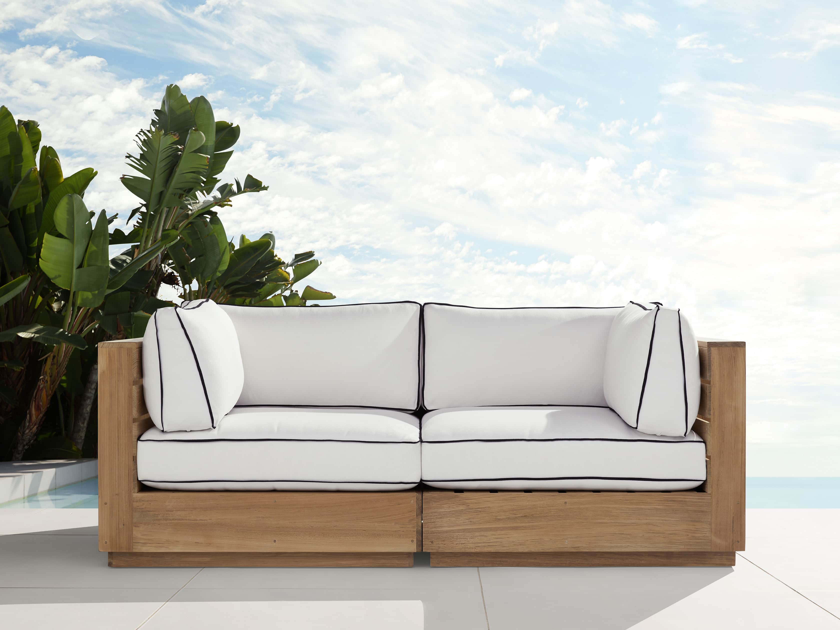 View the Bal Harbour Outdoor Teak Modular Sofa with Flange | Variant: SAILCLOTH SALT