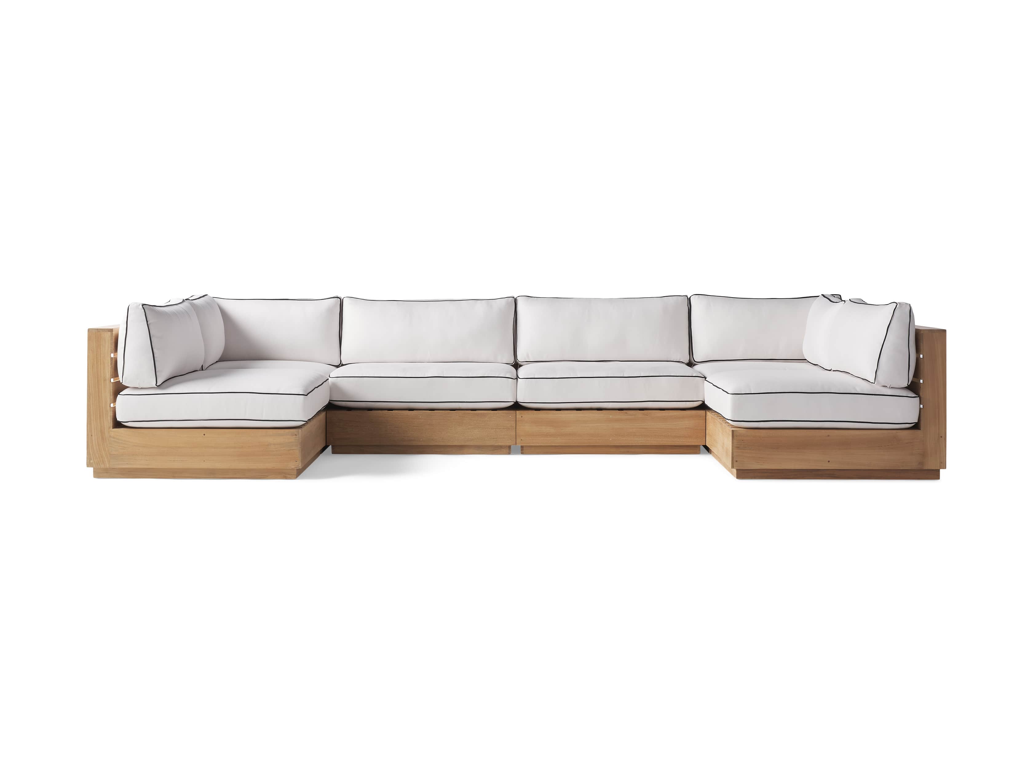 Bal Harbour Outdoor Teak 156" Six Piece U-Shaped Sectional with Flange, slide 2 of 6