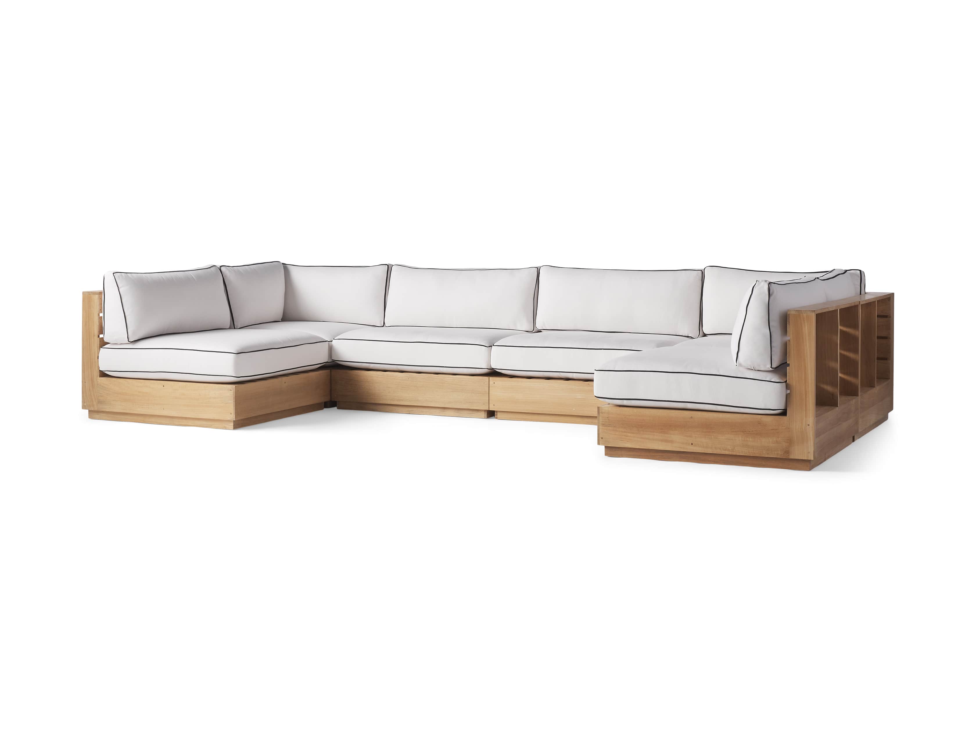 Bal Harbour Outdoor Teak 156" Six Piece U-Shaped Sectional with Flange, slide 3 of 6