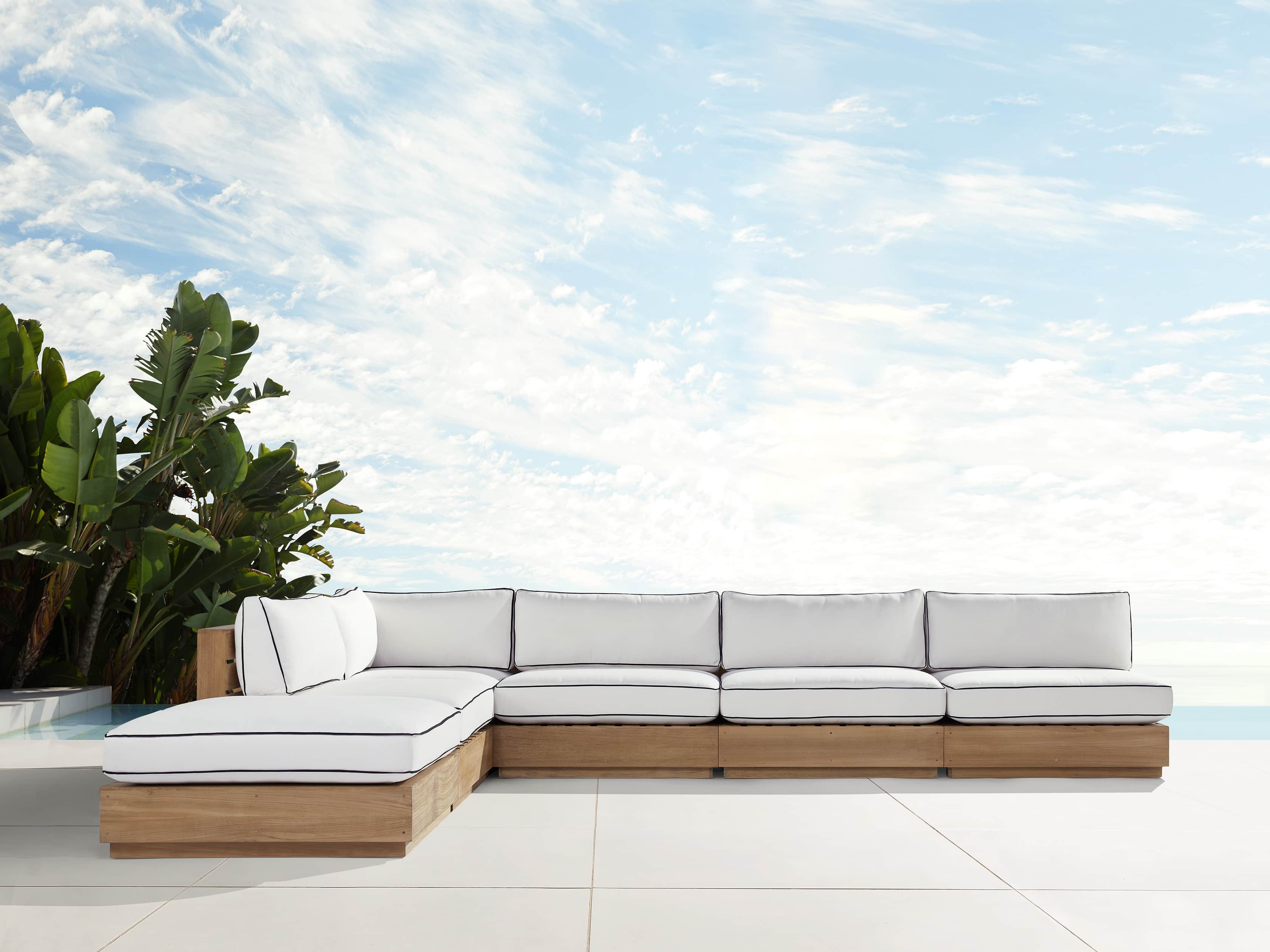 Bal Harbour Outdoor Teak 156" Six Piece L-Shaped Sectional with Flange, slide 1 of 7