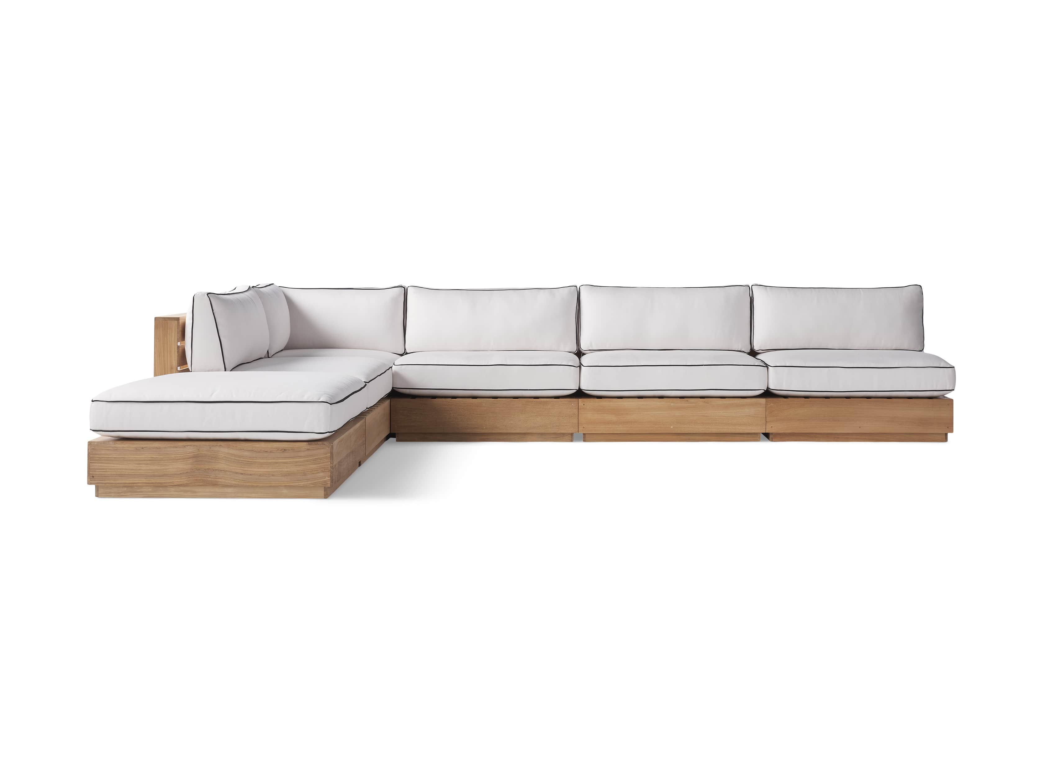 Bal Harbour Outdoor Teak 156" Six Piece L-Shaped Sectional with Flange, slide 3 of 7