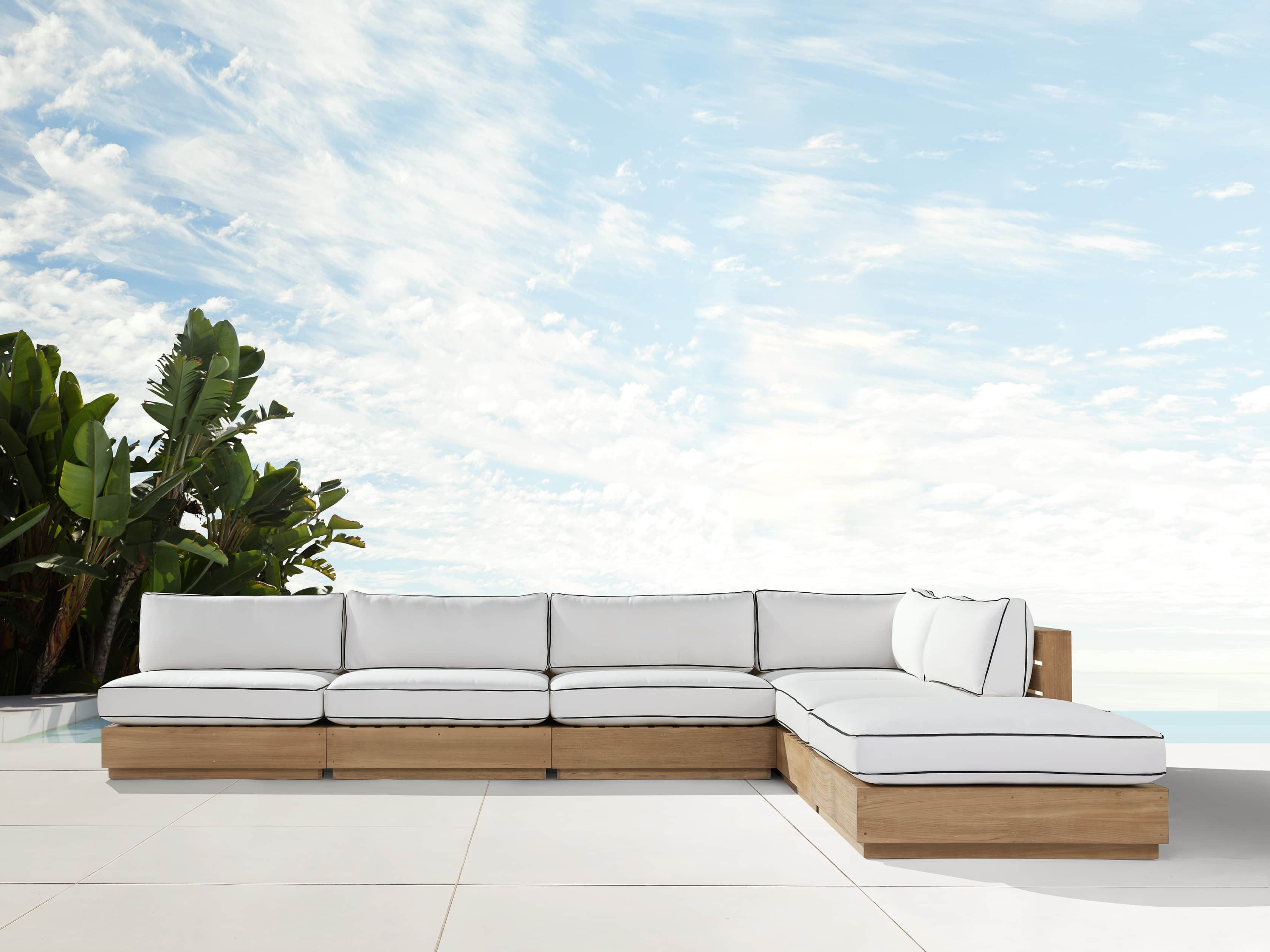 Bal Harbour Outdoor Teak 156" Six Piece L-Shaped Sectional with Flange, slide 2 of 7