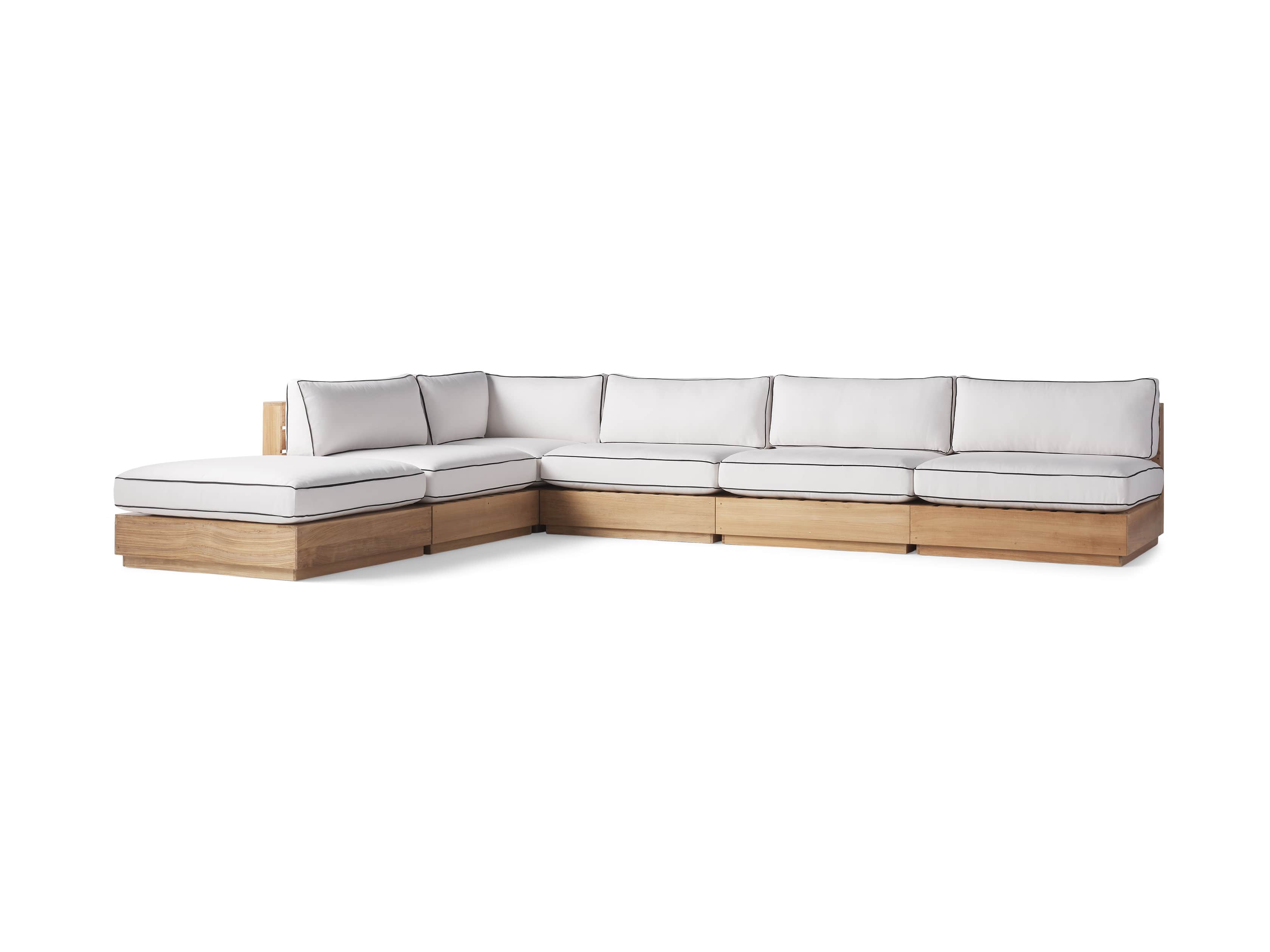 Bal Harbour Outdoor Teak 156" Six Piece L-Shaped Sectional with Flange, slide 4 of 7
