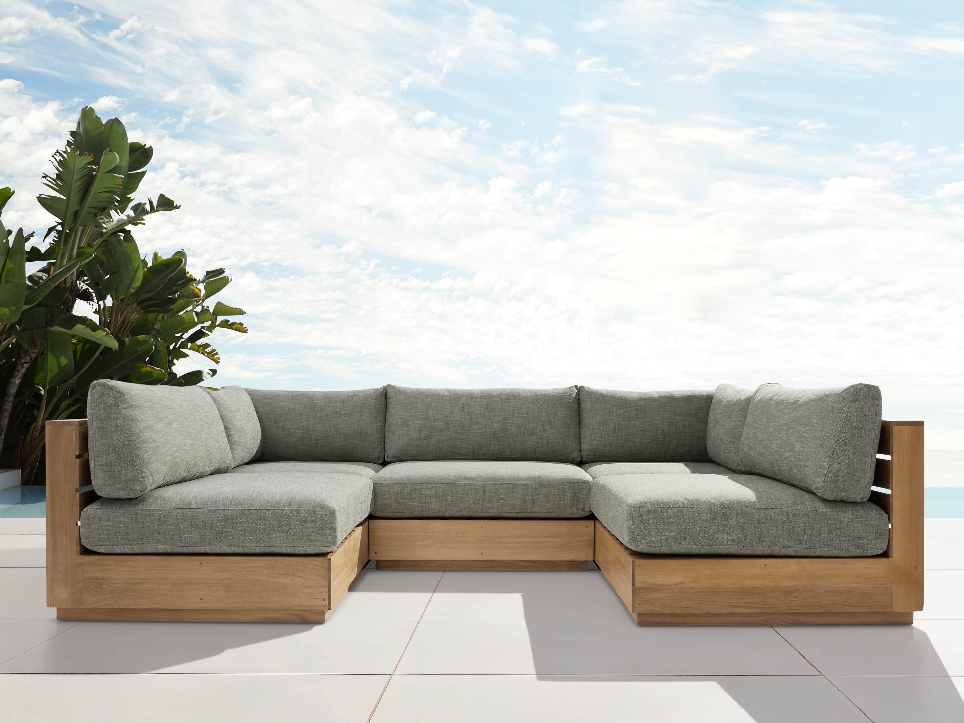 View the Bal Harbour Outdoor Teak Five Piece U-Shaped Sectional | Variant: STARBOARD MINK