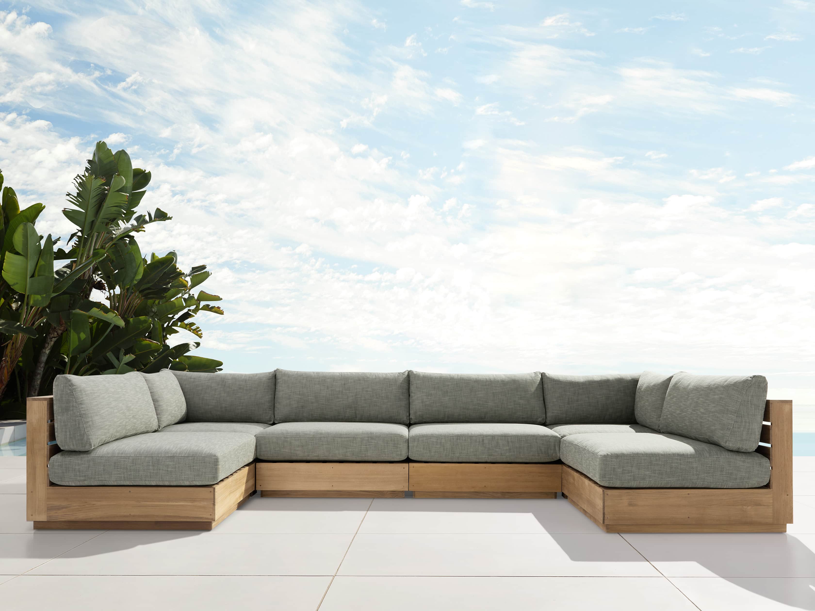 View the Bal Harbour Outdoor Teak Six Piece U-Shaped Sectional | Variant: STARBOARD MINK