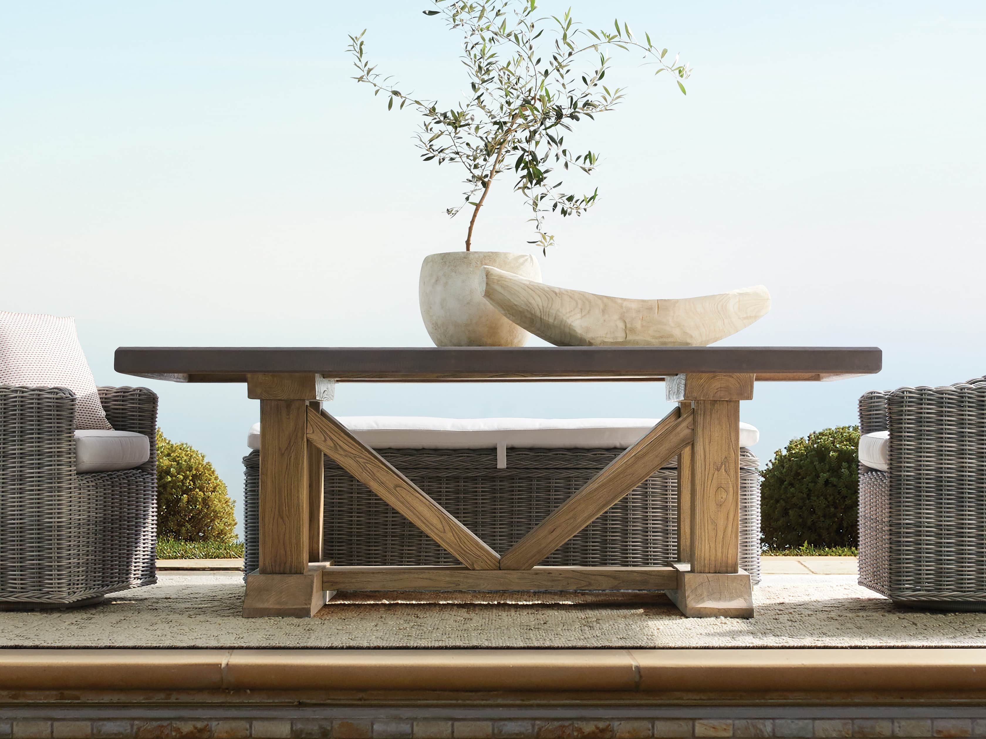 Bourdeaux Outdoor 84" Stone Dining Table, slide 1 of 7