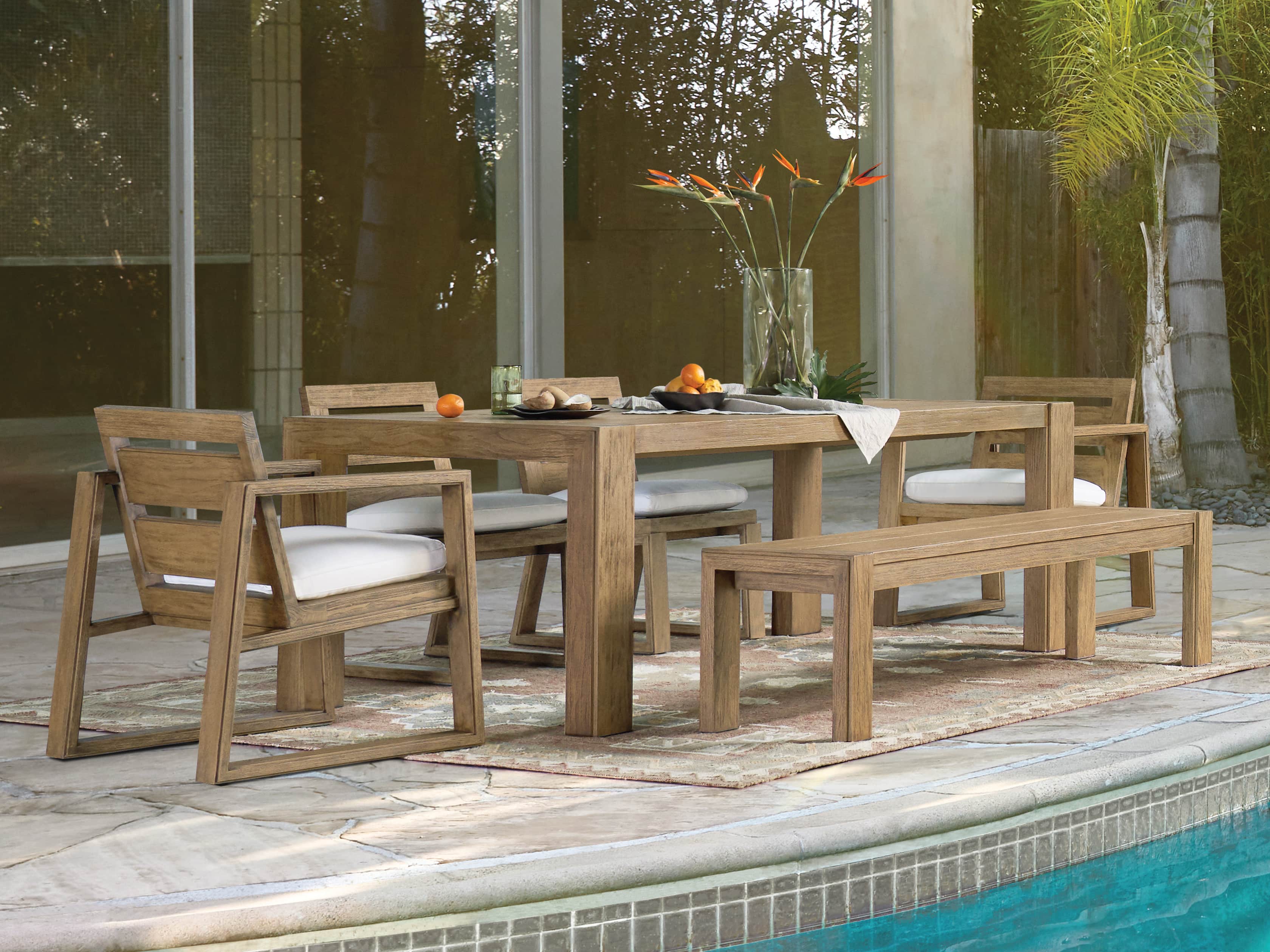 Canyon Outdoor 86" Teak Dining Table in Weathered Fawn, slide 1 of 7