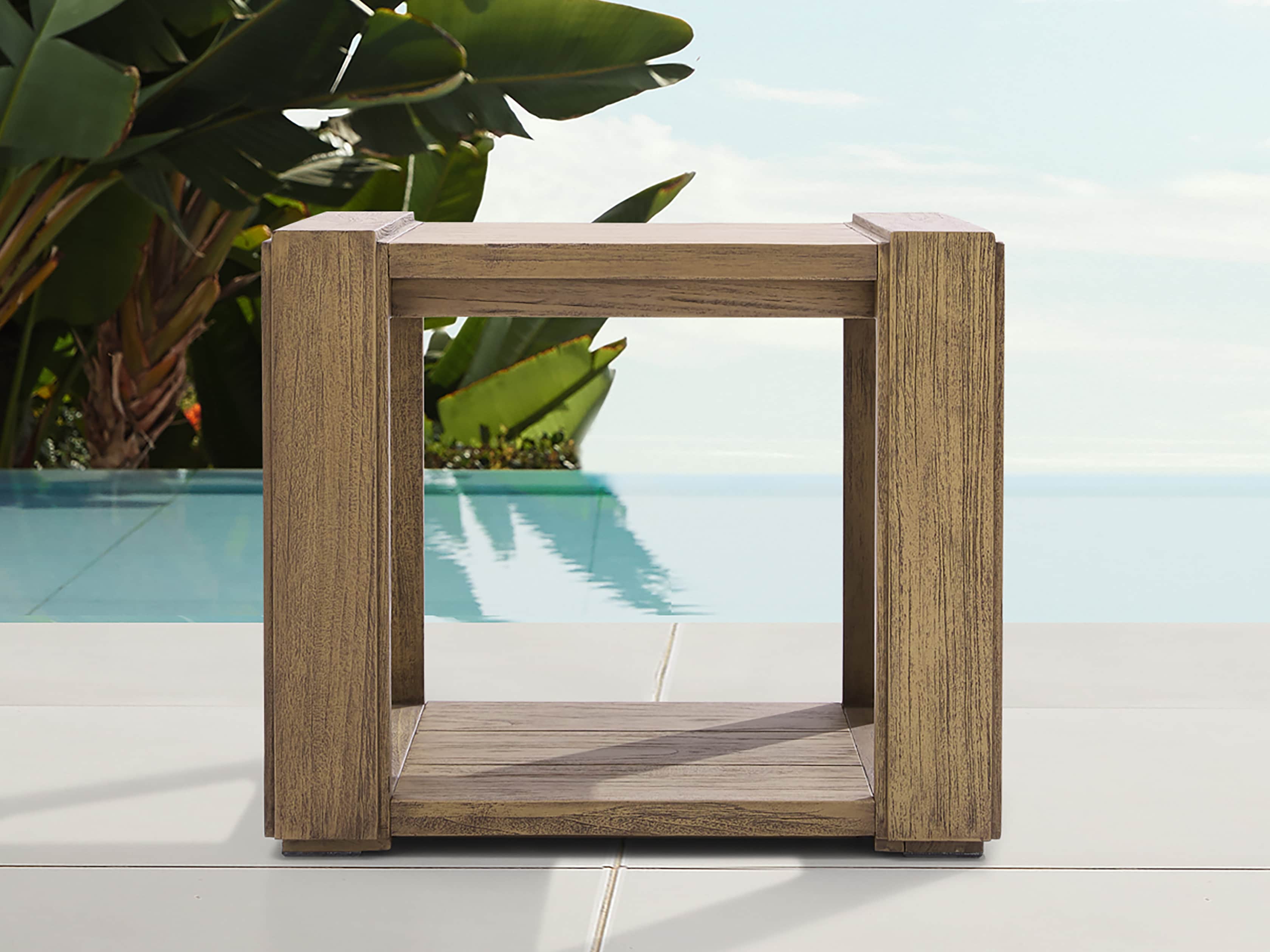 Canyon Outdoor 24" Teak End Table in Weathered Fawn, slide 1 of 6