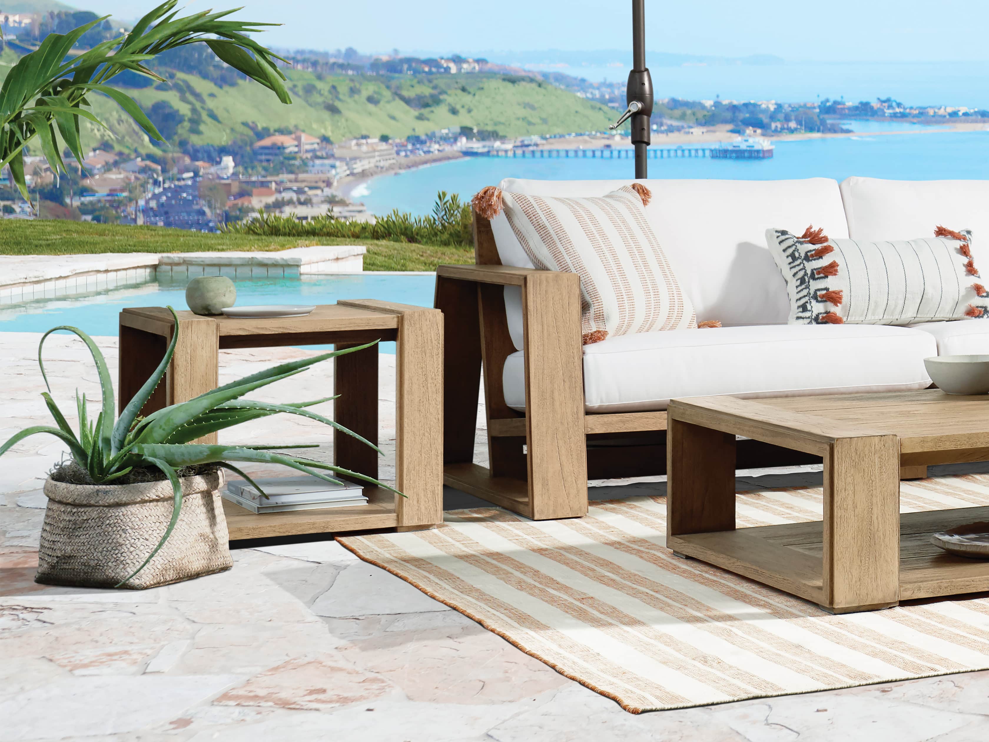 Canyon Outdoor 24" Teak End Table in Weathered Fawn, slide 5 of 6