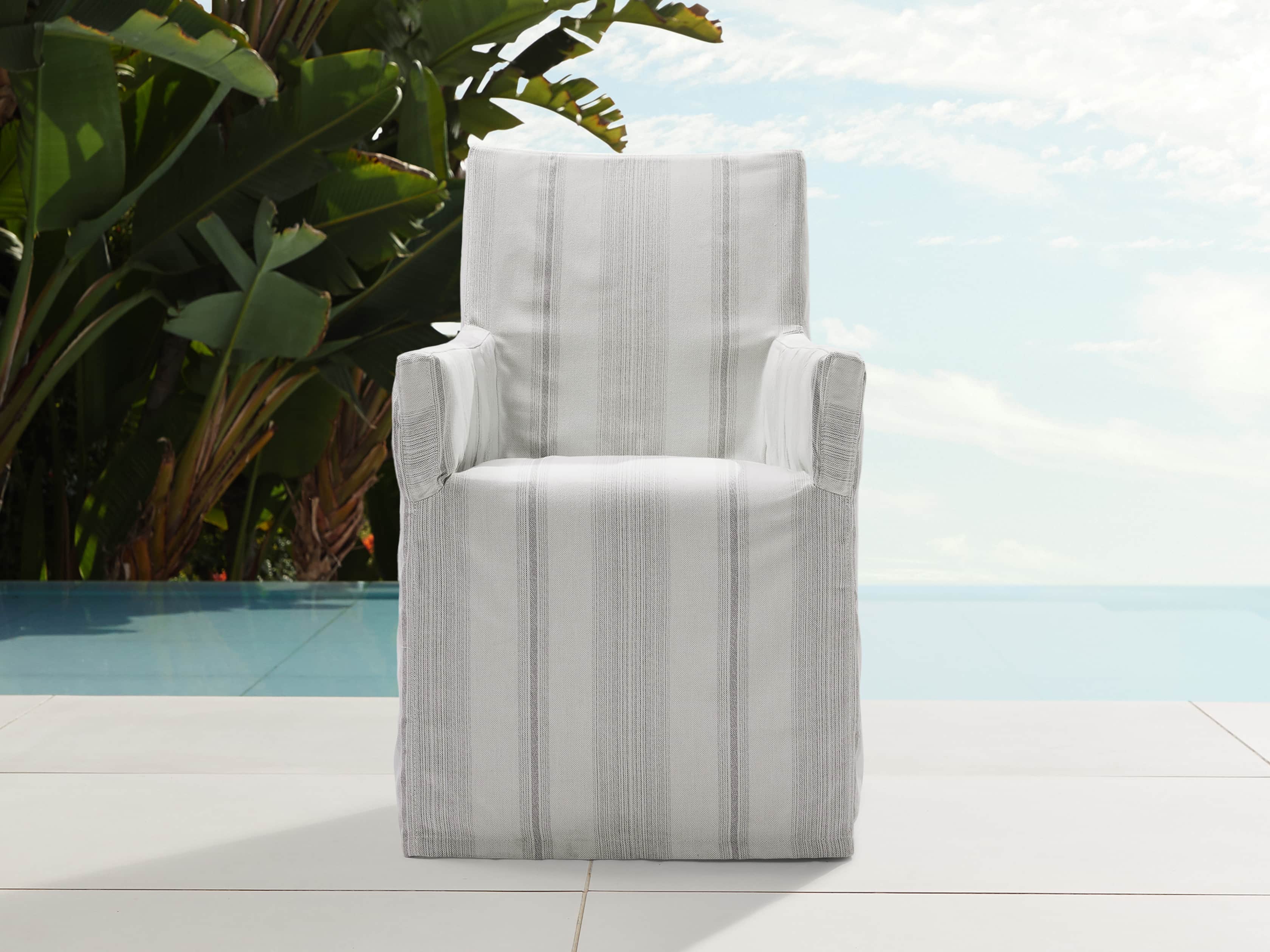 View the Devon Outdoor Slipcovered Dining Arm Chair | Variant: MODENA SNOW