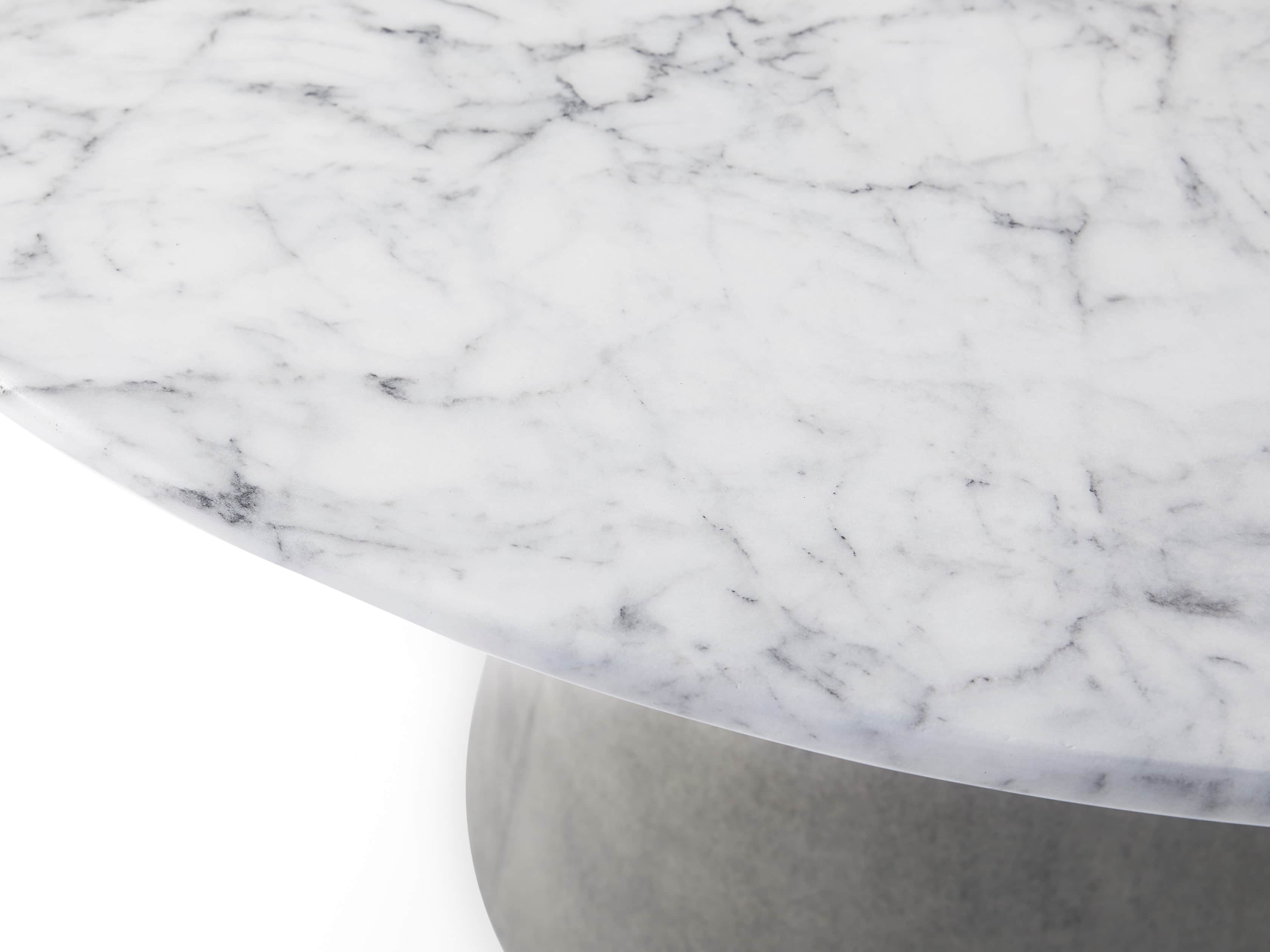 Edgewater Outdoor 54" Stone Dining Table in White Faux Marble/greystone, slide 4 of 6