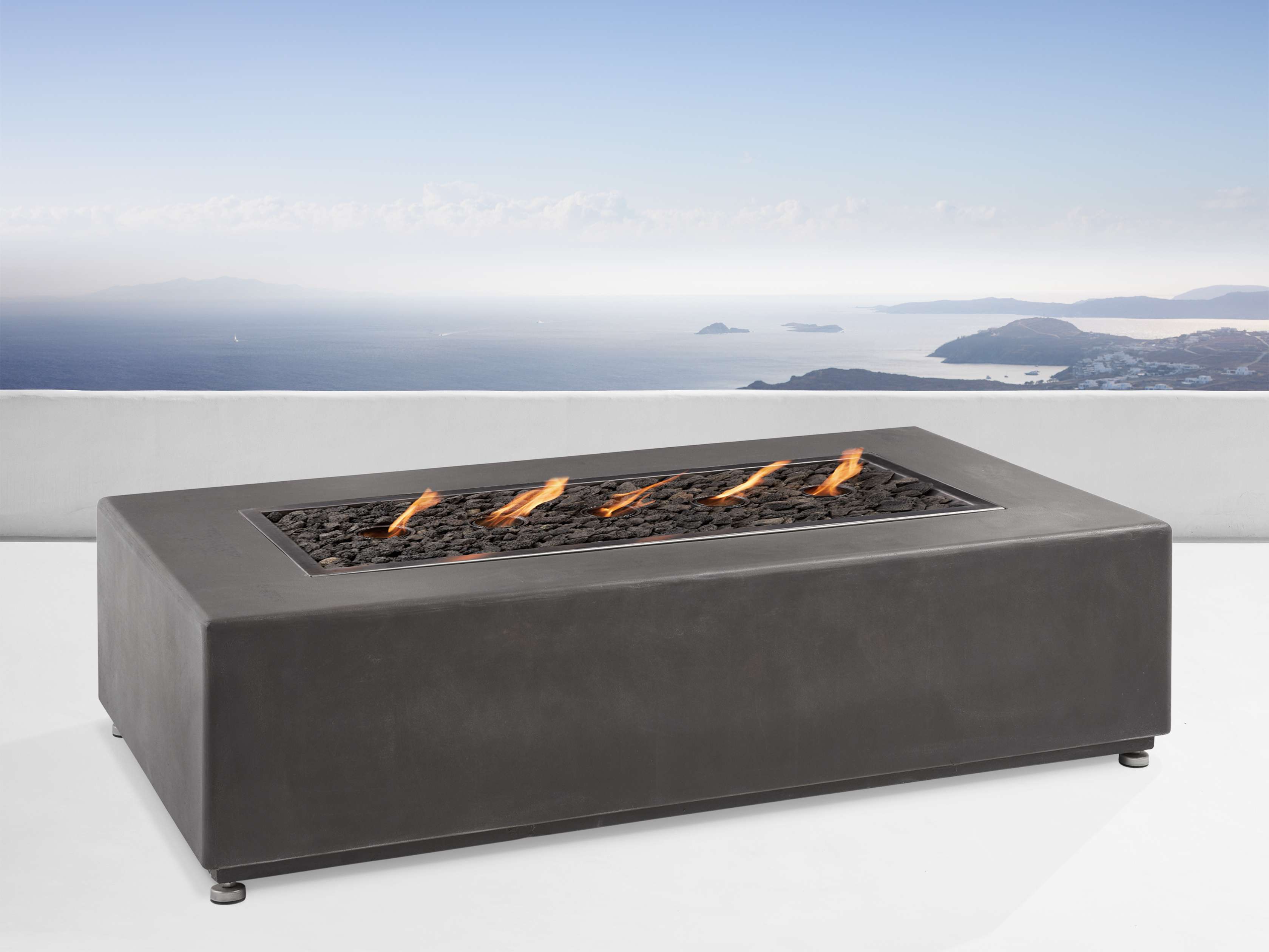 Grey Rectangle Outdoor Concrete Fire Table
