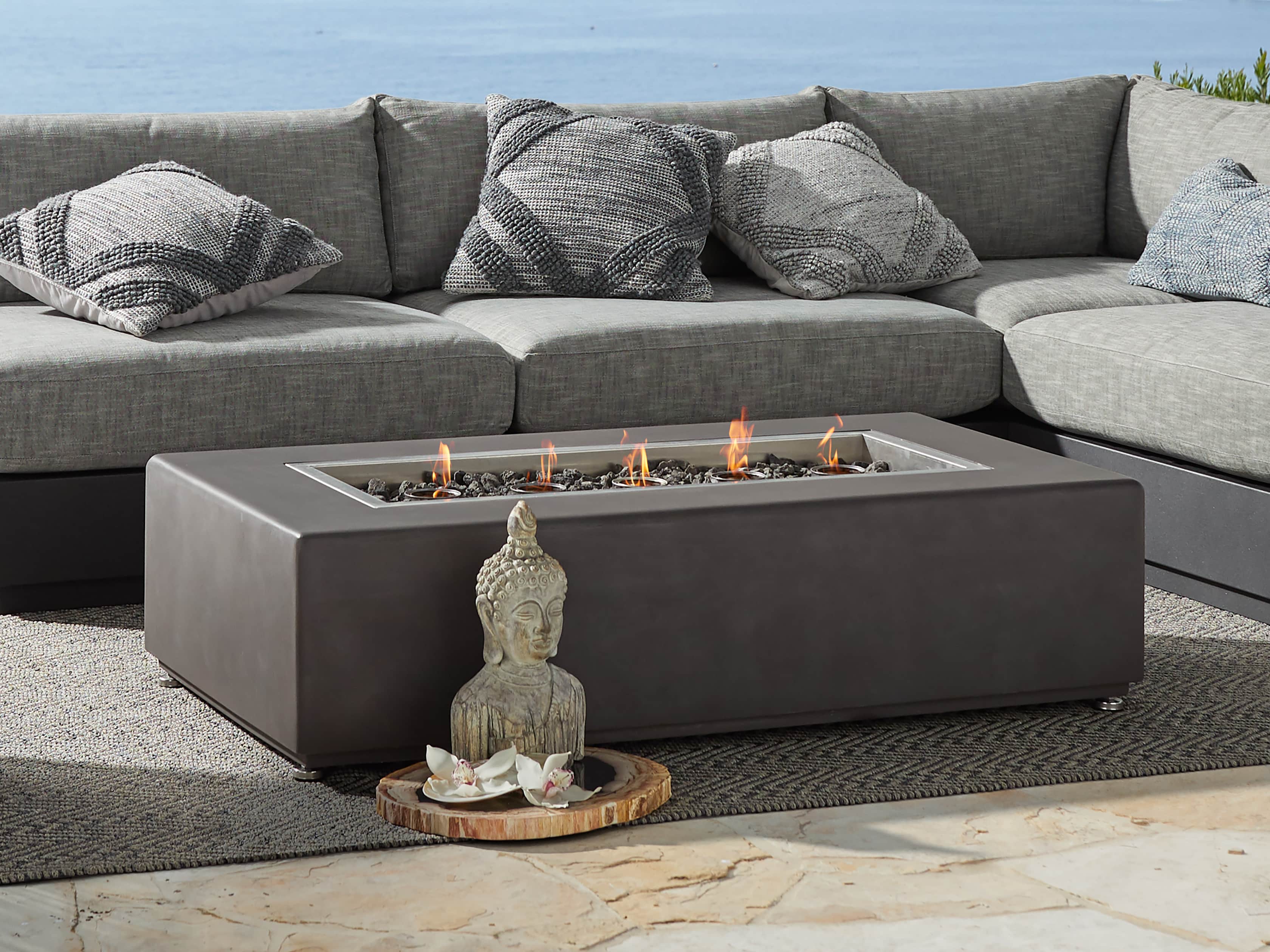 Grey Rectangle Outdoor Concrete Fire Table