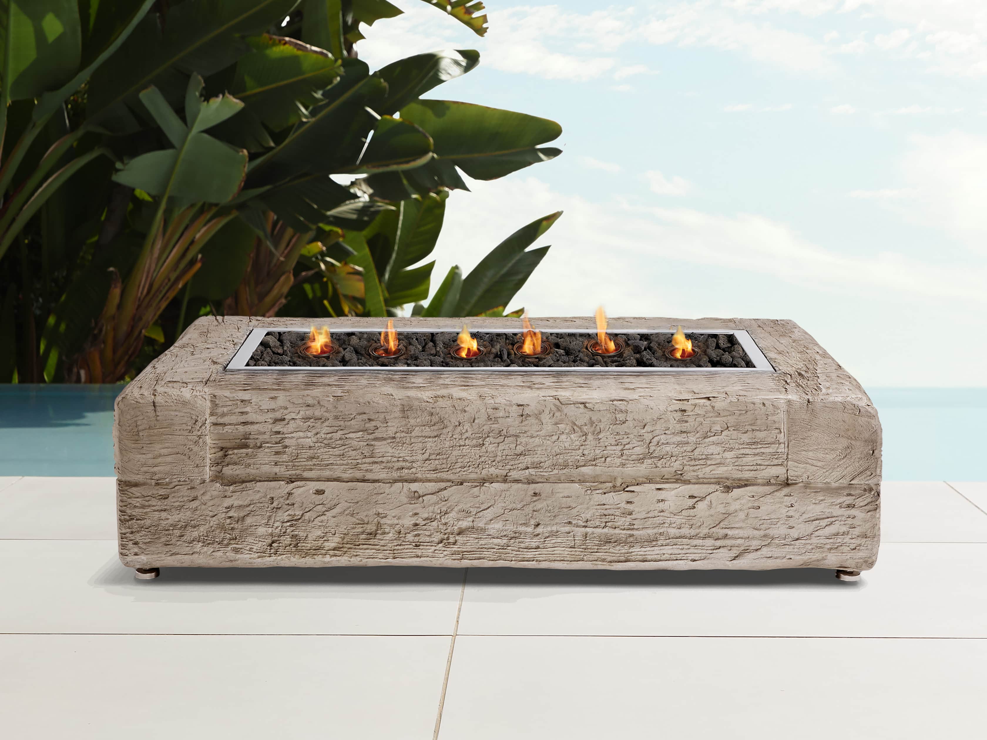 Natural Log Rectangle Outdoor Fire Table Arhaus