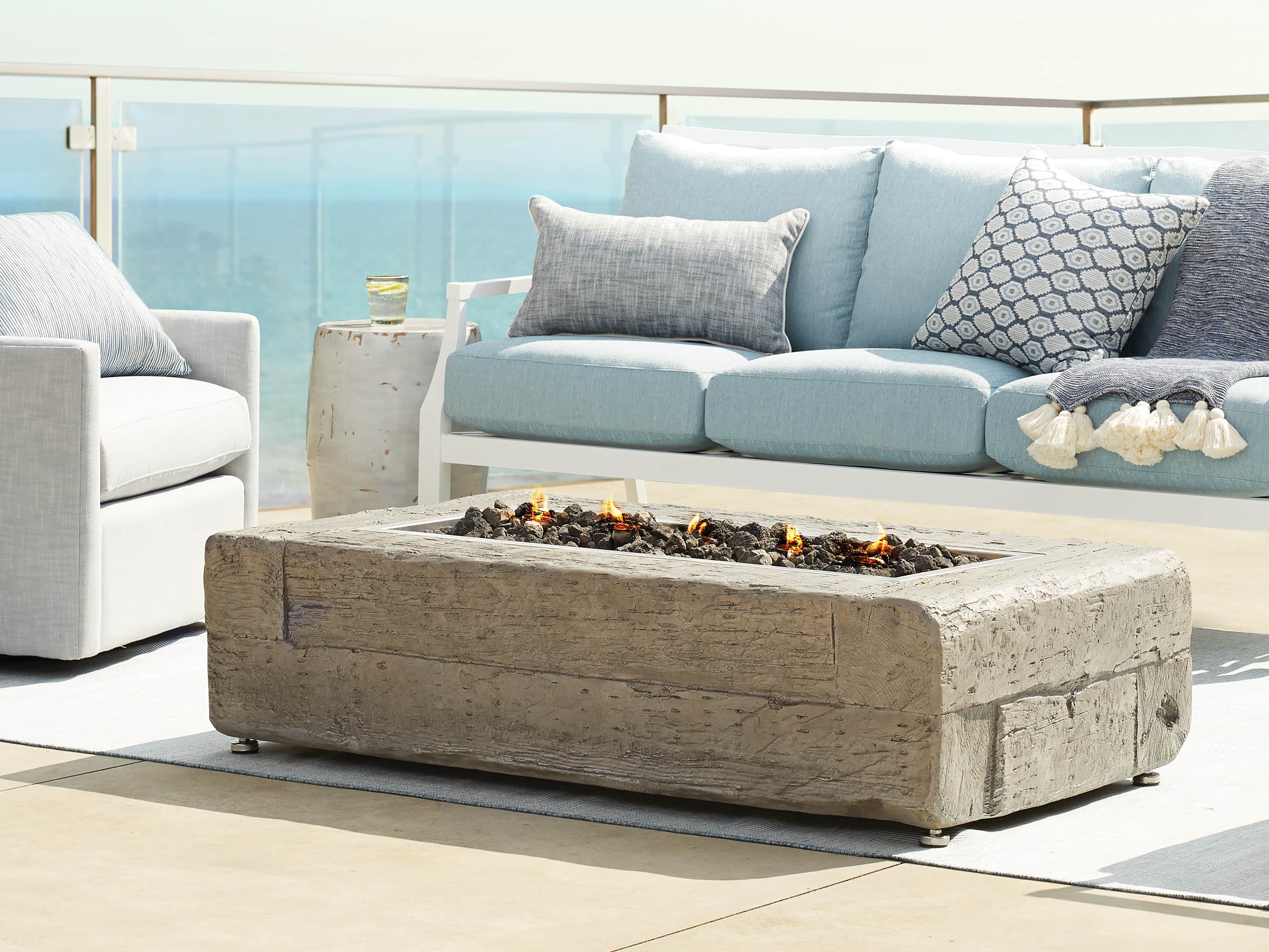 Natural Log Rectangle Outdoor Fire Table, slide 1 of 9