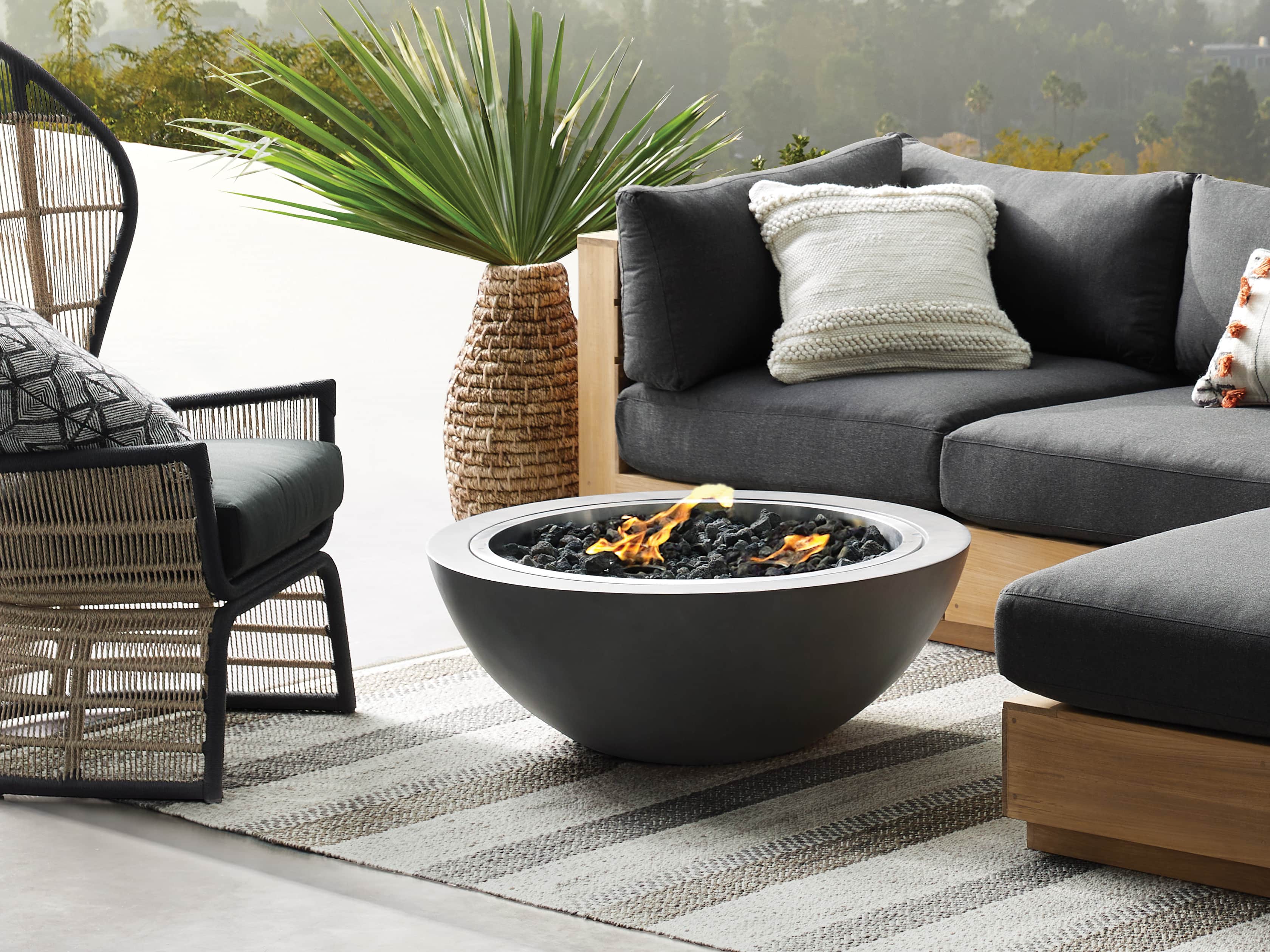 Outdoor Grey Round Concrete Fire Pit, Fireplace Tables Outdoor