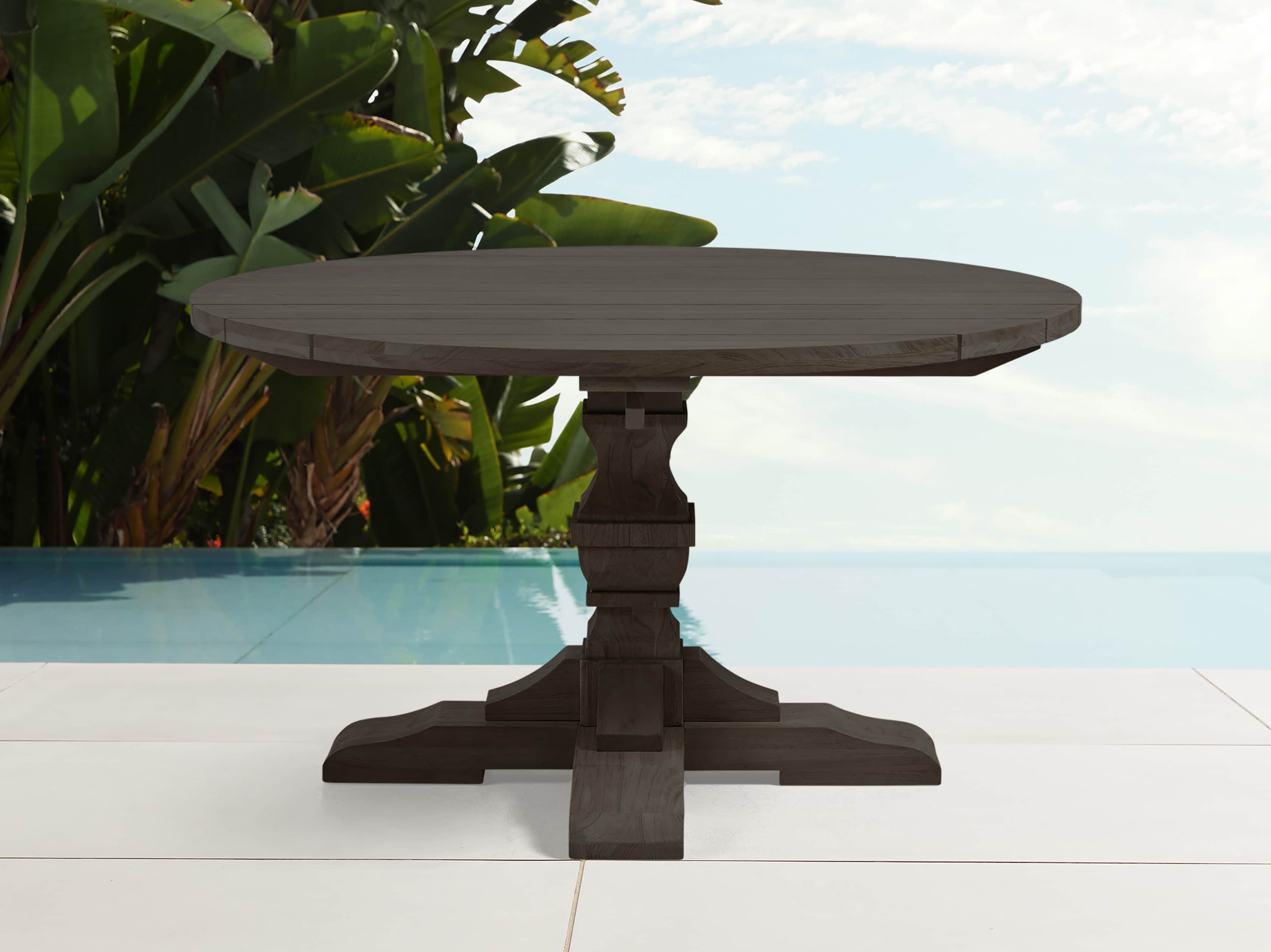 Hamptons Outdoor 48" Round Teak Dining Table in Truffle Brown, slide 1 of 3