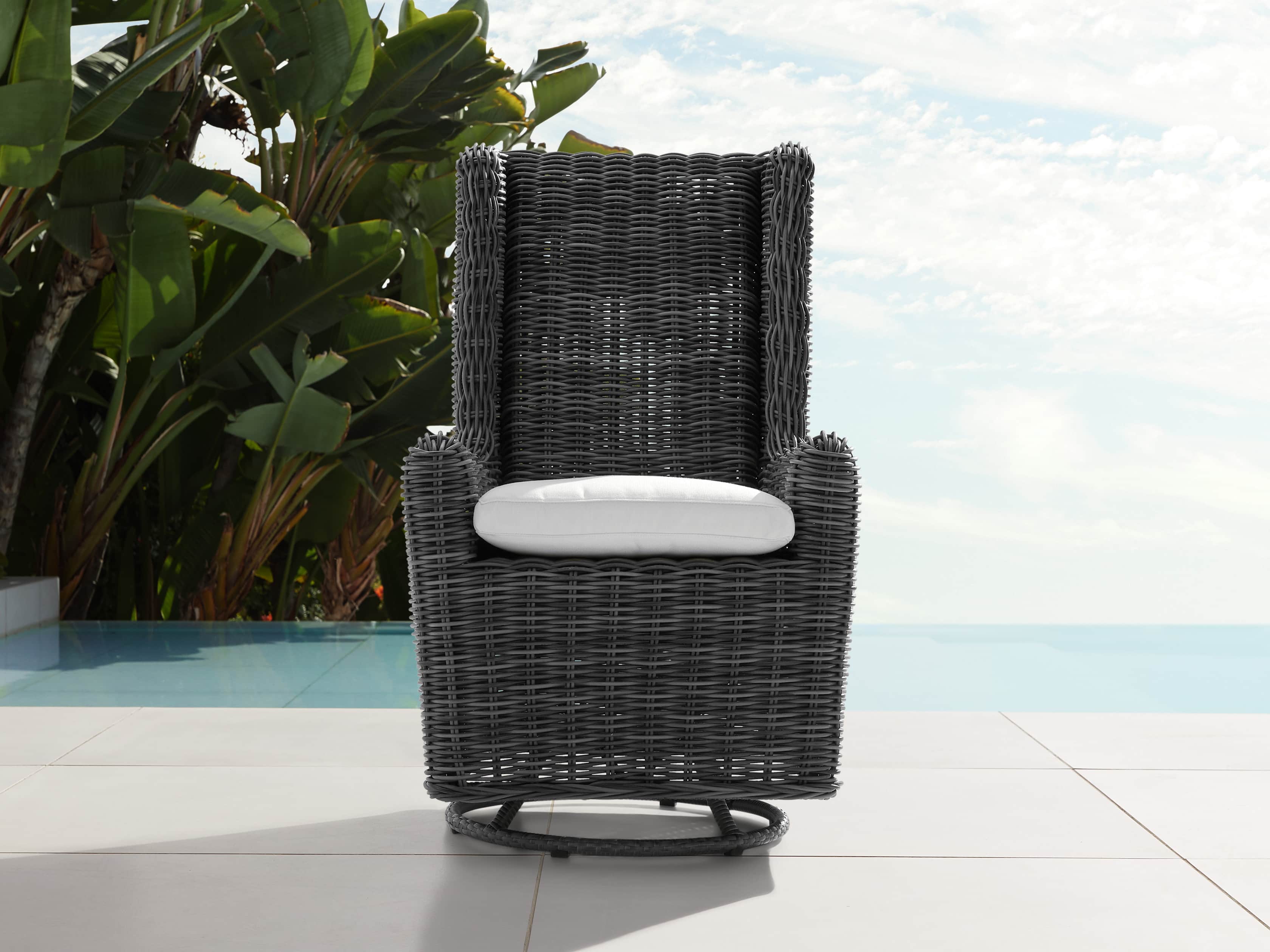 Huntington Outdoor 27" Dining Swivel Chair in Sailcloth Salt and Dark Charcoal, slide 1 of 3