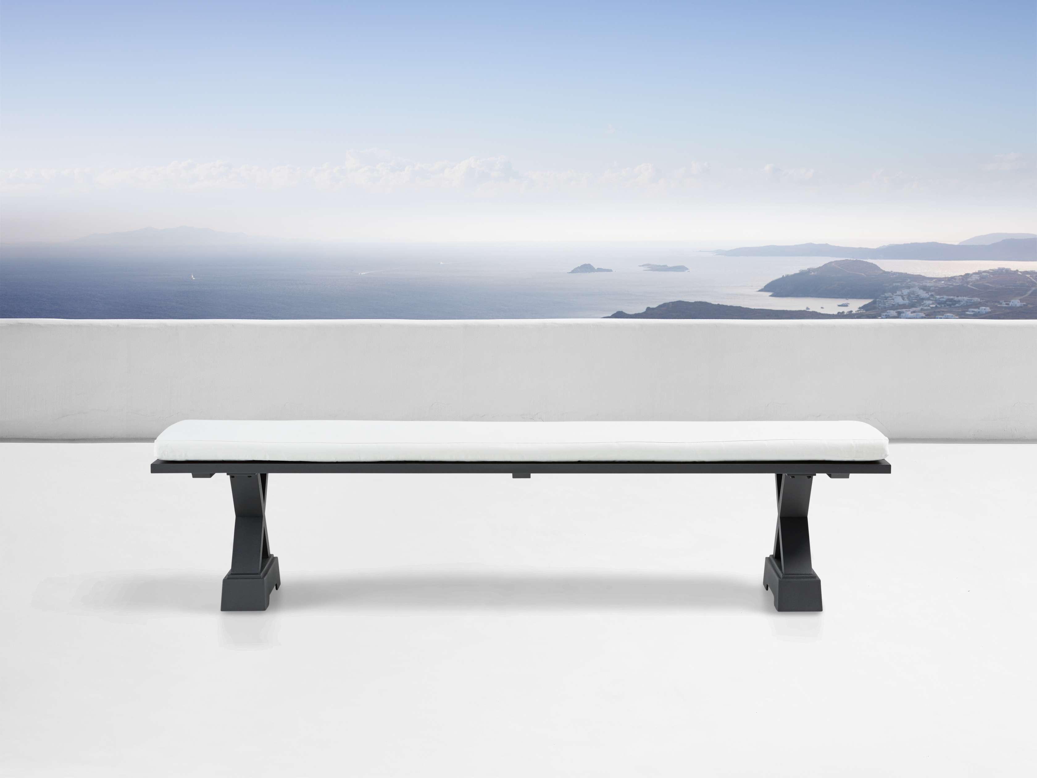 View the Montego Outdoor Dining Bench in Slate | Variant: CANVAS WHITE