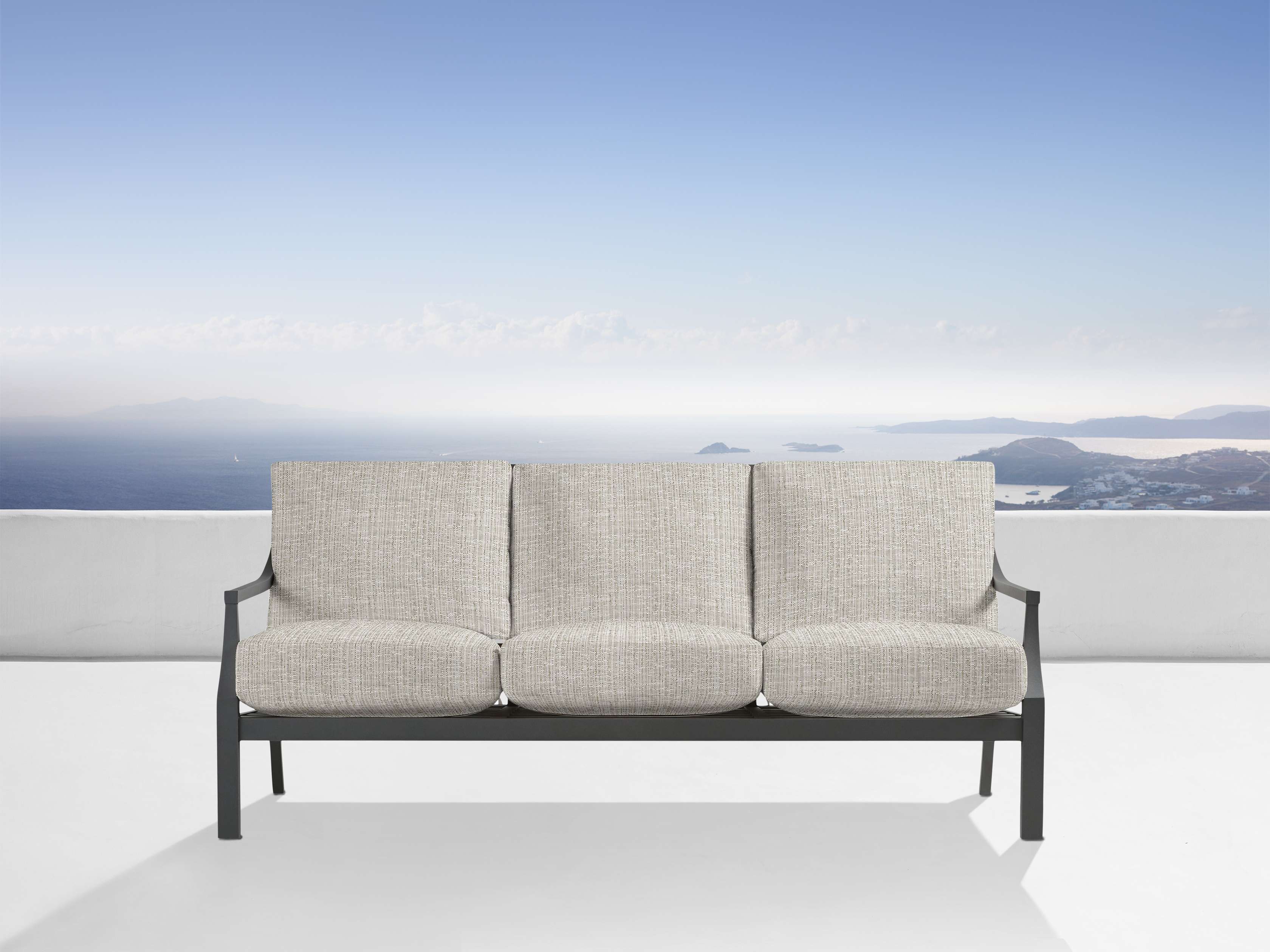 Room & Board | Modern Outdoor Montego Cushions for Sofa in Pelham Smoke Grey - Stain-Resistant Fabric