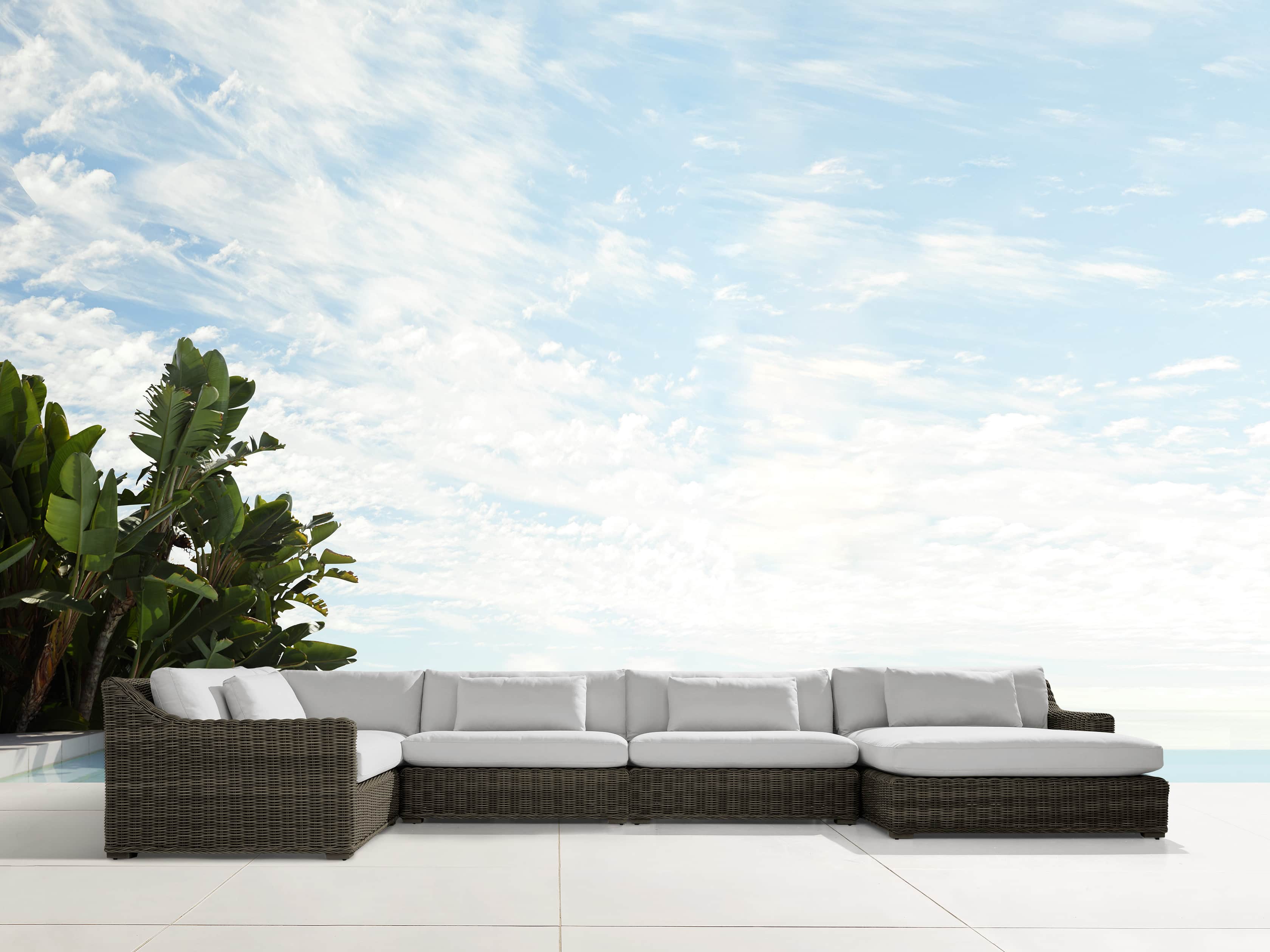 Montauk Outdoor 193" Five Piece Sectional in Dry Bark, slide 1 of 5