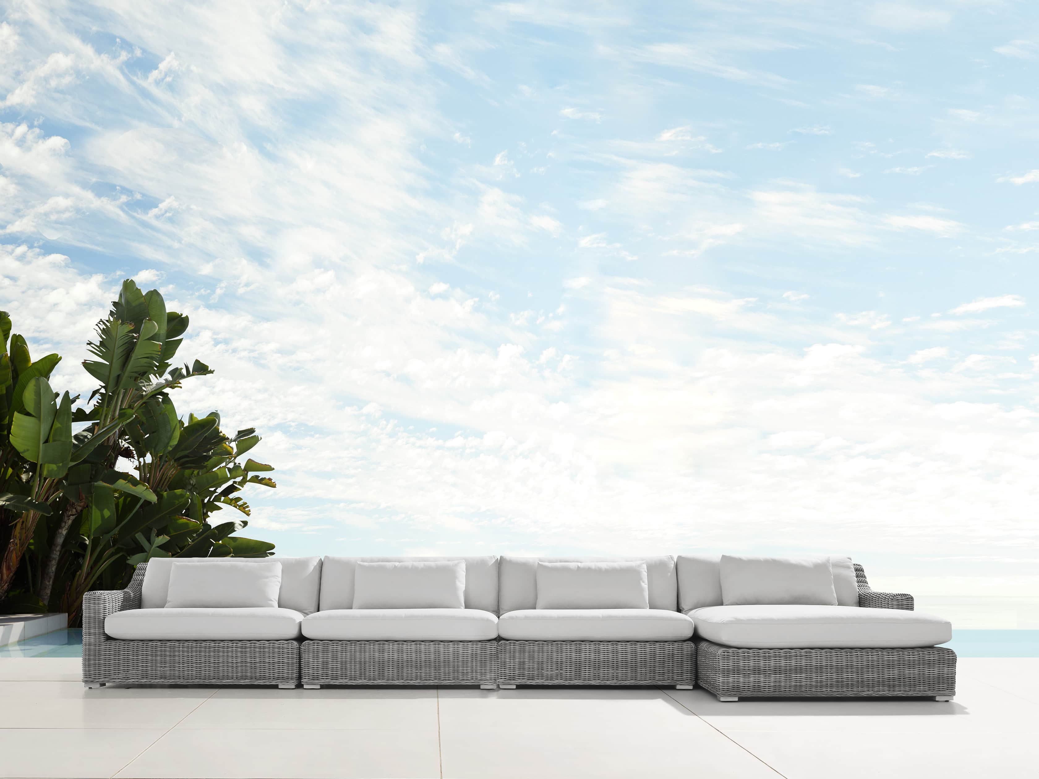 Montauk Outdoor 204" Four Piece Reverse L Sectional in Vista Grey, slide 1 of 5